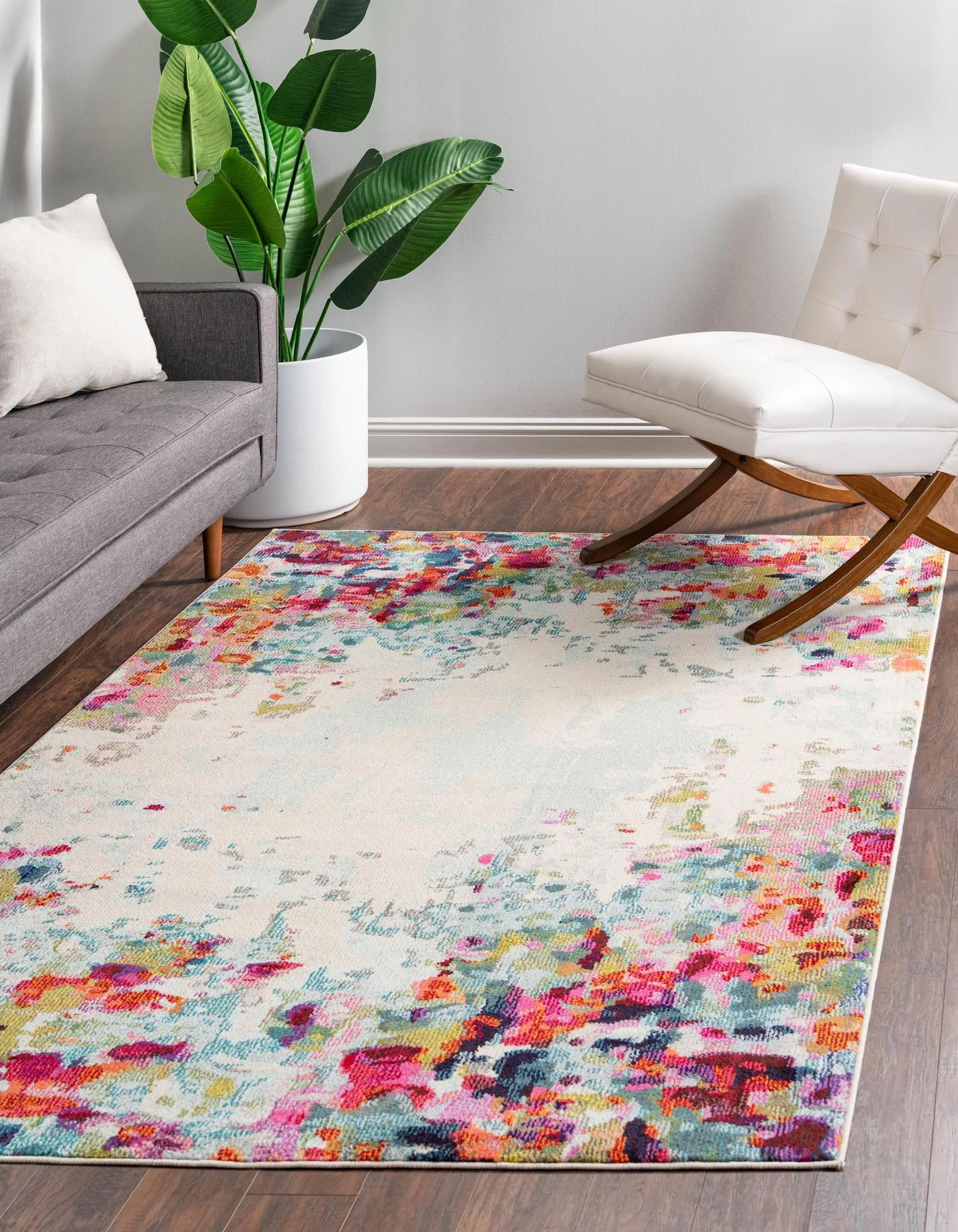 Unique Loom Joyous Chromatic Rug Multi/Blue 8' x 10' Rectangle Abstract Coastal Perfect For Living Room Bed Room Dining Room Office