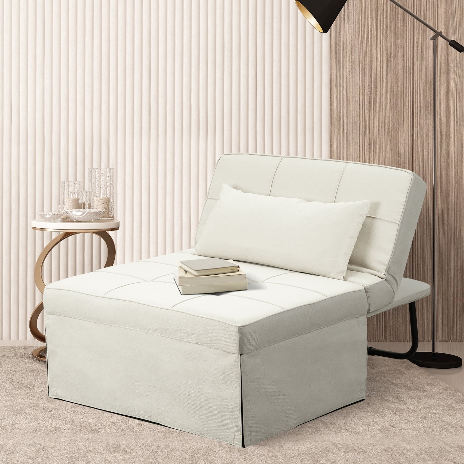 Ainfox Folding Sofa Bed, 4 in 1 Daybeds Ottoman Chair Lounge Couch for Guest Sleeper, Suitable for Modern Living Room, Bedroom, Twin Size(Beige)