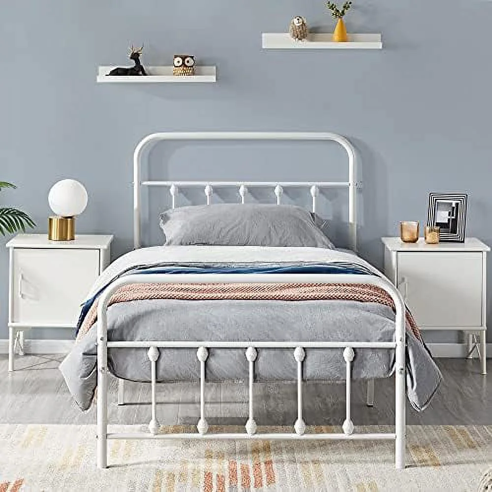 HOOMHIBIU 2Pcs Twin XL Size Metal Platform Bed Frame with Victorian Style Iron-Art Headboard/Footboard/Under Bed  No Box Spring Needed Antique Gold