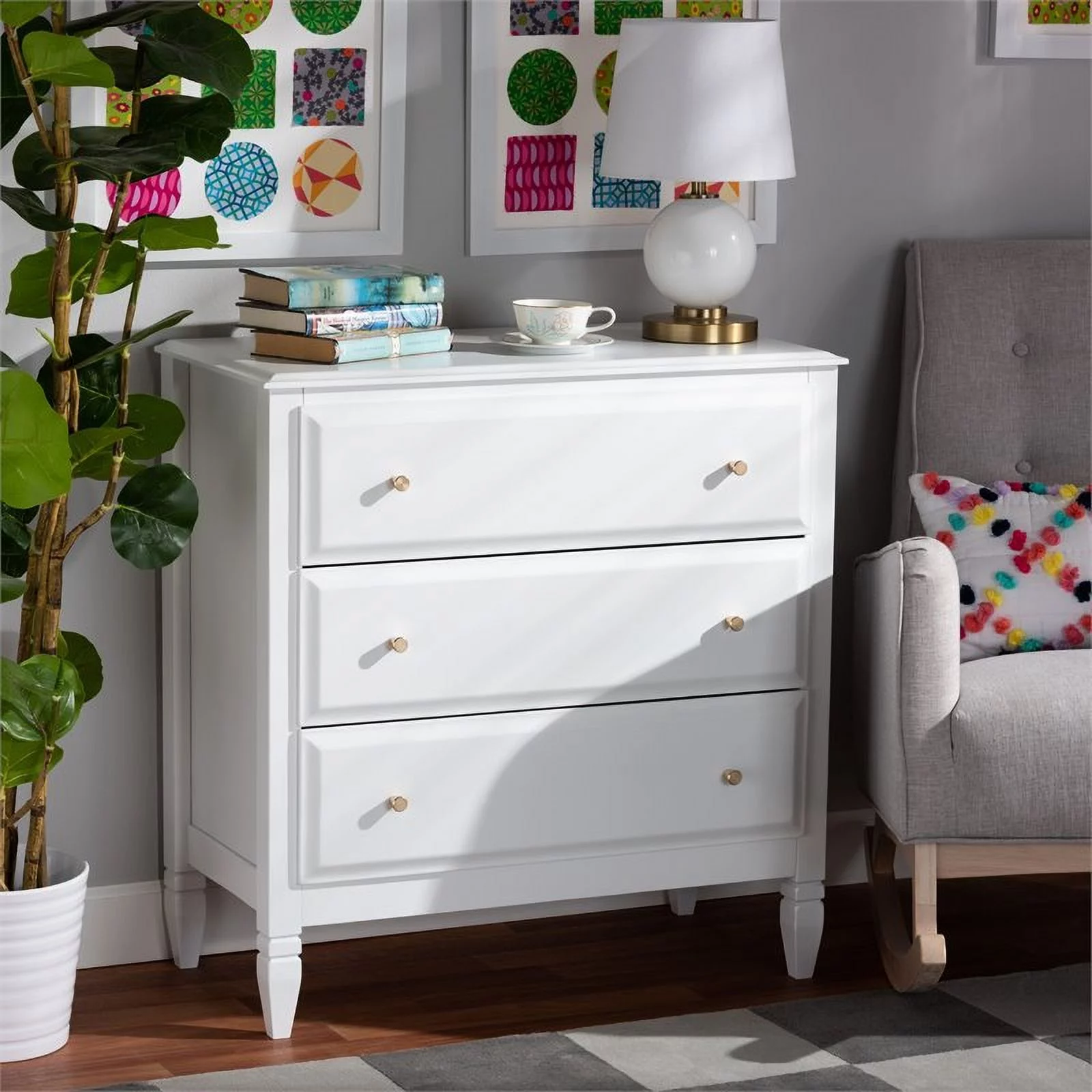 Bowery Hill Transitional 3-Drawer Wood Bedroom Chest in White