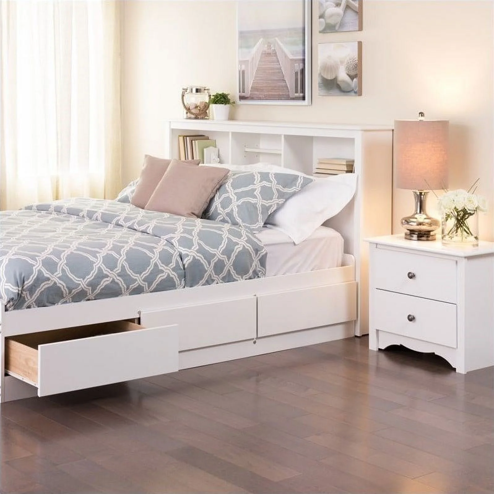 Kingfisher Lane Wood Full Queen Bookcase Headboard in White