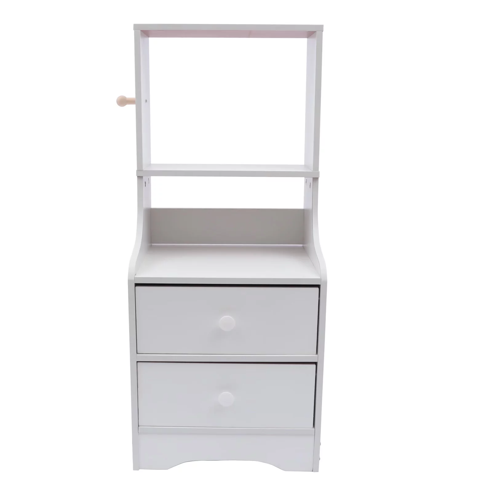 Bedside Table Nightstand Tall Bed End Table with Storage Shelf and 2 Drawers for Bedroom Living Room Study 2 Tier White