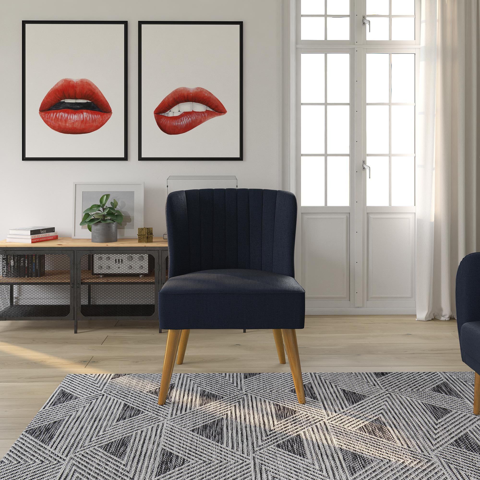 Novogratz Brittany Accent Chair, Navy Blue Linen