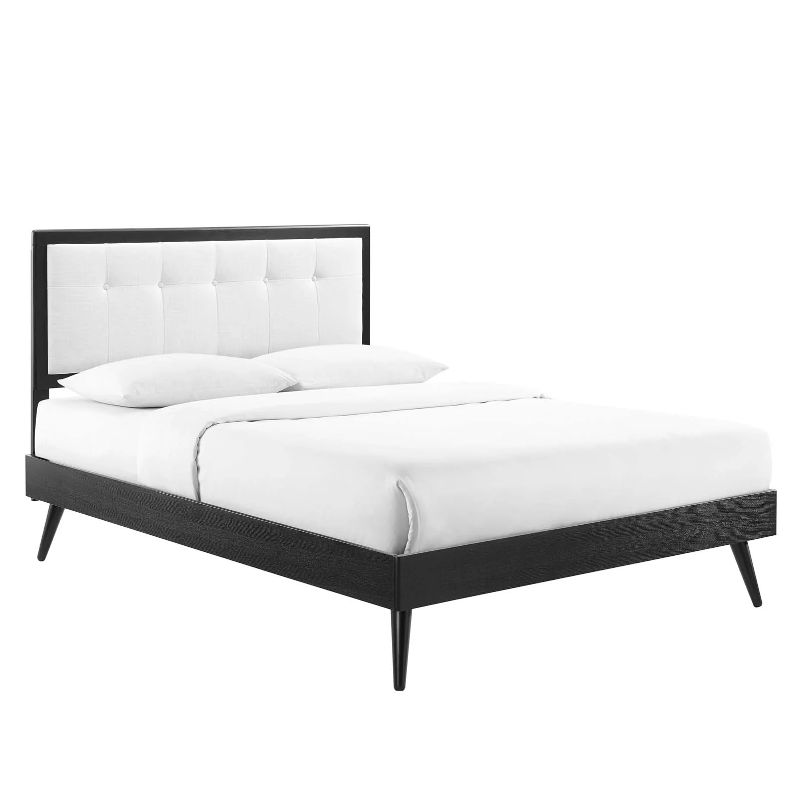 Modway Willow Twin Wood Platform Bed With Splayed Legs in Black White