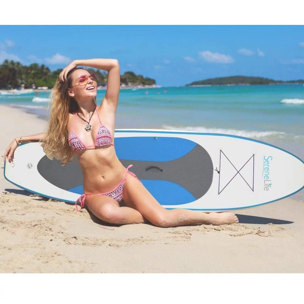 SereneLife Thunder Wave SUP - 10 Foot Inflatable Stand Up Water Paddle Board, Leash, Paddle, Pump & Bag