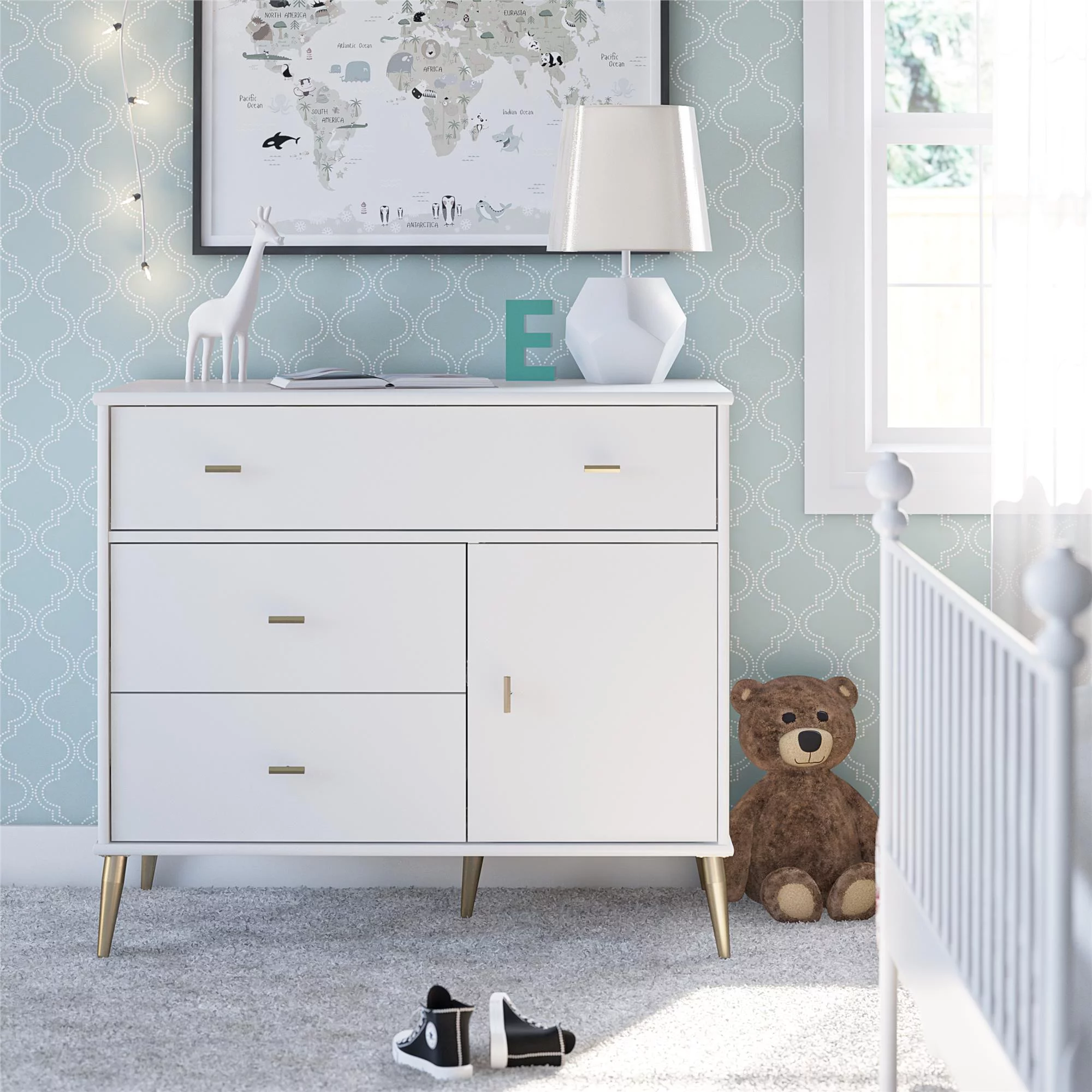 Little Seeds Valentina Asymmetrical 3 Drawer / 1 Door Convertible Dresser, White
