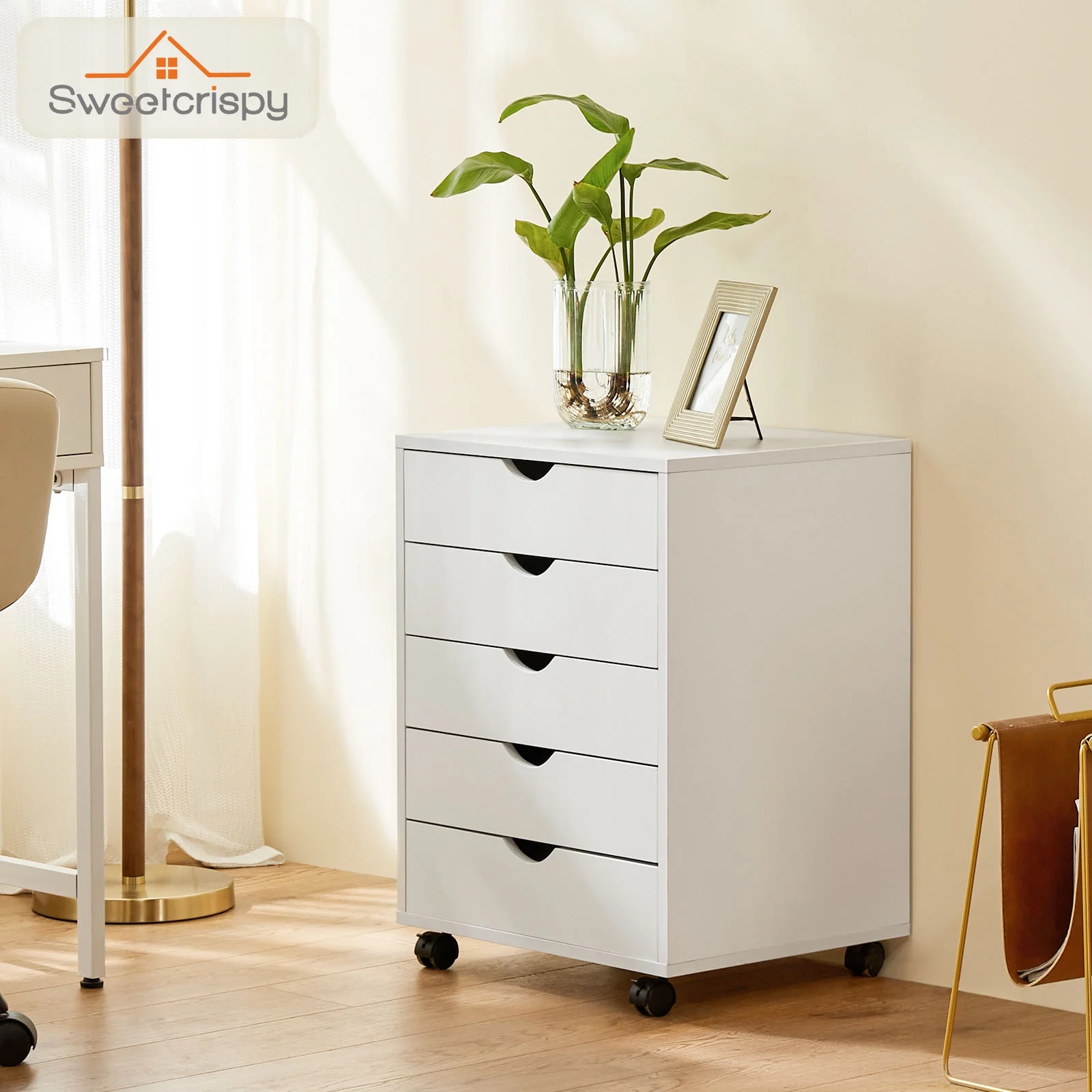 CoSoTower 5 Drawer Chest - Storage Cabinets Dressers Wood Dresser Cabinet with Wheels Mobile Organizer Drawers for Office
