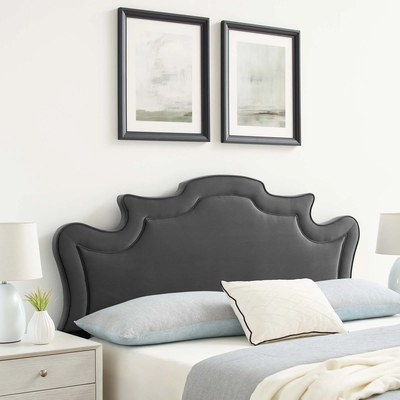 Modway Evangeline Performance Velvet Twin Headboard in Charcoal