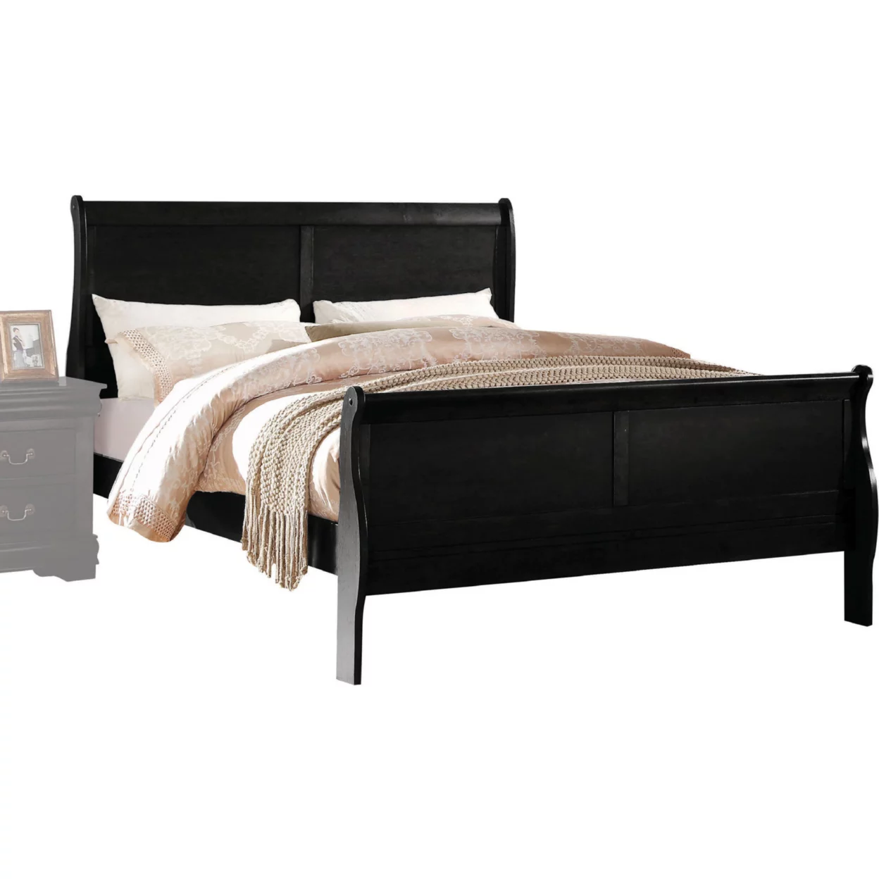 Transitional Panel Design Sleigh Eastern King Size Bed Black- Saltoro Sherpi