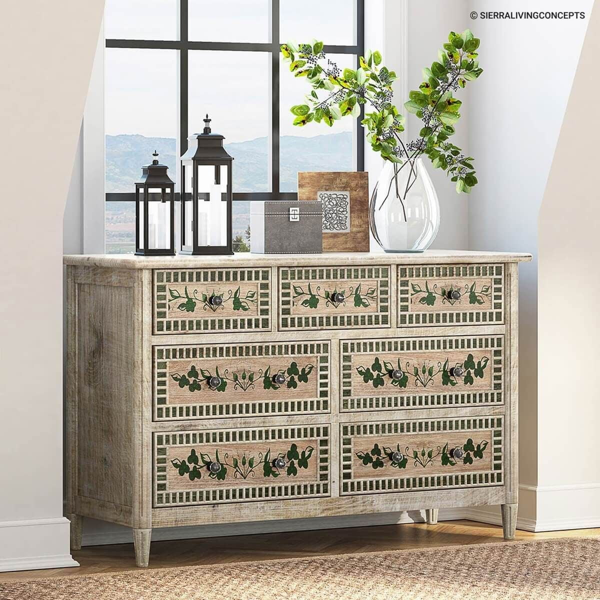 HALINA Handpainted Mango Wood 7 Drawer Bedroom Dresser