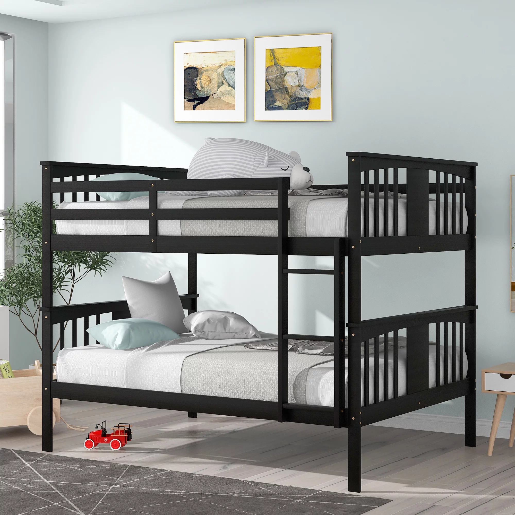 ikayaa Full over Full Bunk Bed with Ladder for Bedroom, Guest Room Furniture-Espresso