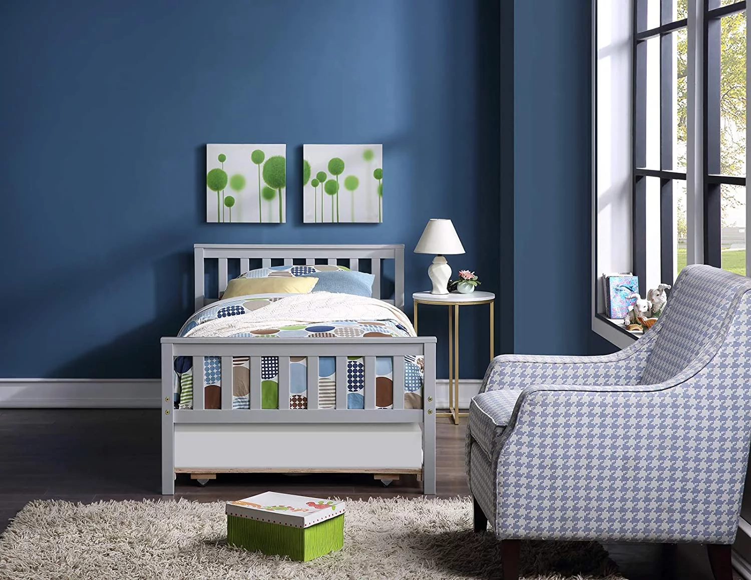 Churanty Twin Bed Kids Bed with Trundle, Platform Solid Wood Bed, Wood Bed for Kids Teens Family Guests，Gray