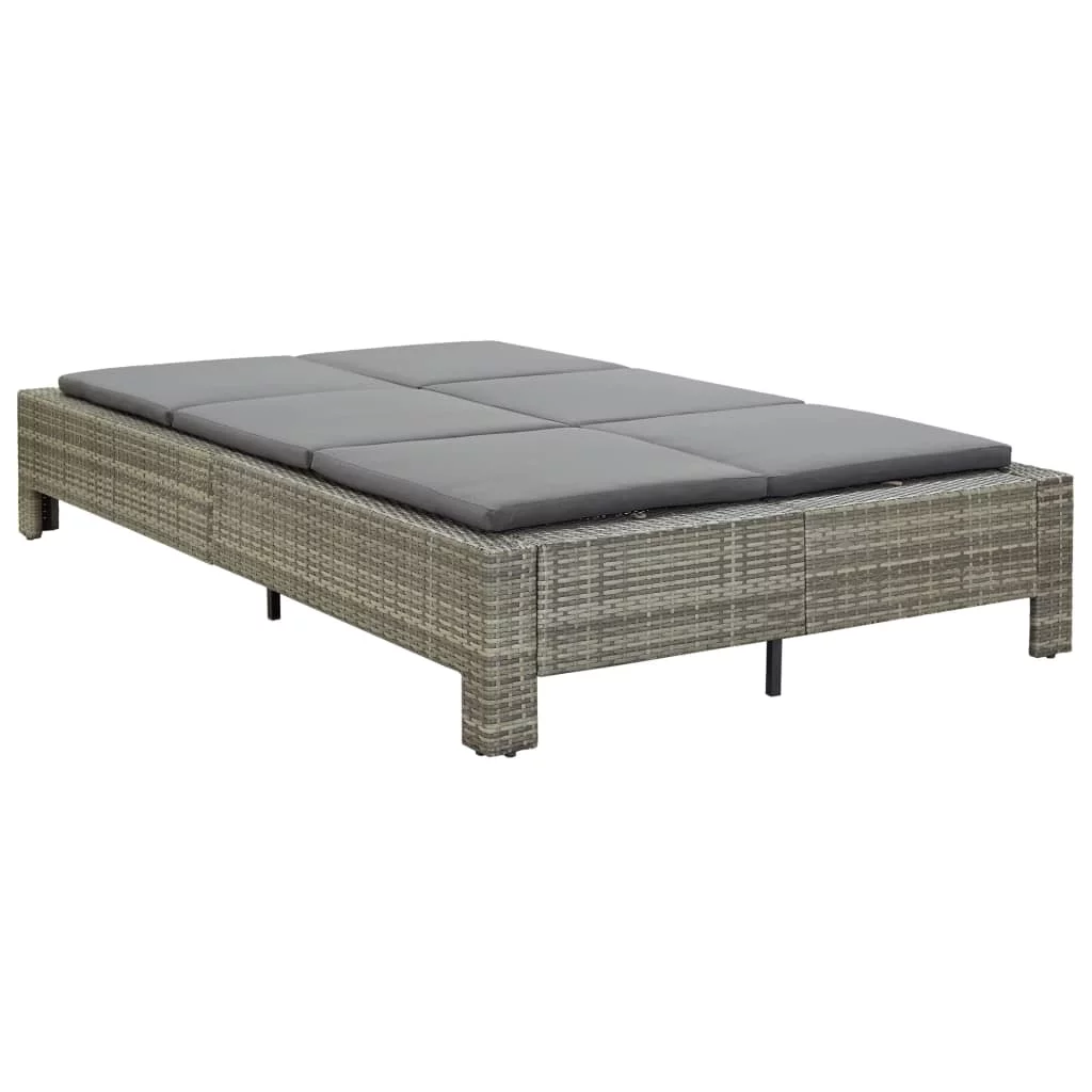 Lixada 2-Person Sunbed with Cushion Gray Poly Rattan
