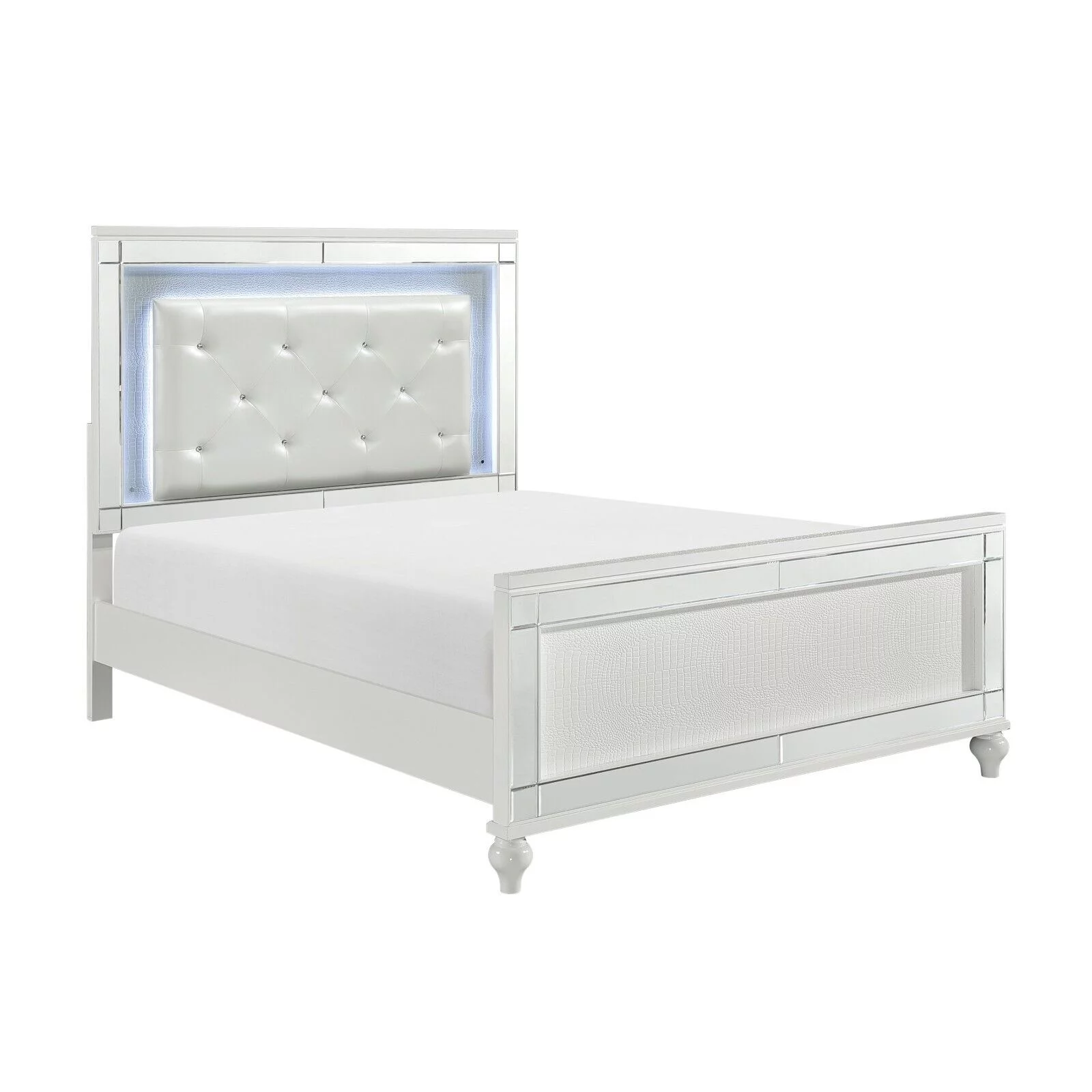 Contemporary White Metallic Finish Est-King Bed 1pc Button-Tufted LED Headboard Faux Alligator Embossed Textural Panels