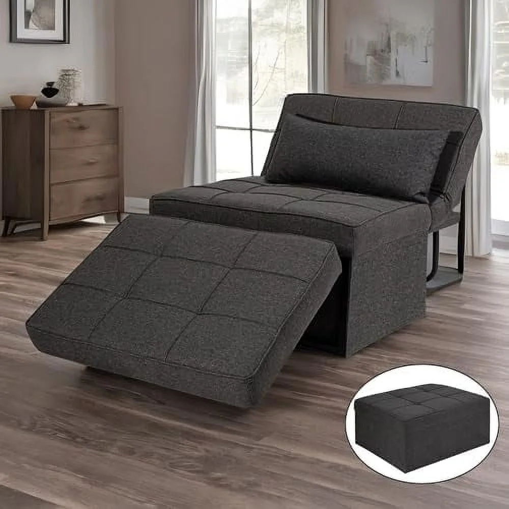 xrboomlife Convertible Sofa Bed 4 in 1 Multi Ottoman Bed Assembly-Free Chair Bed Sleeper with Adjustable Backrest and Pillow Navy Blue