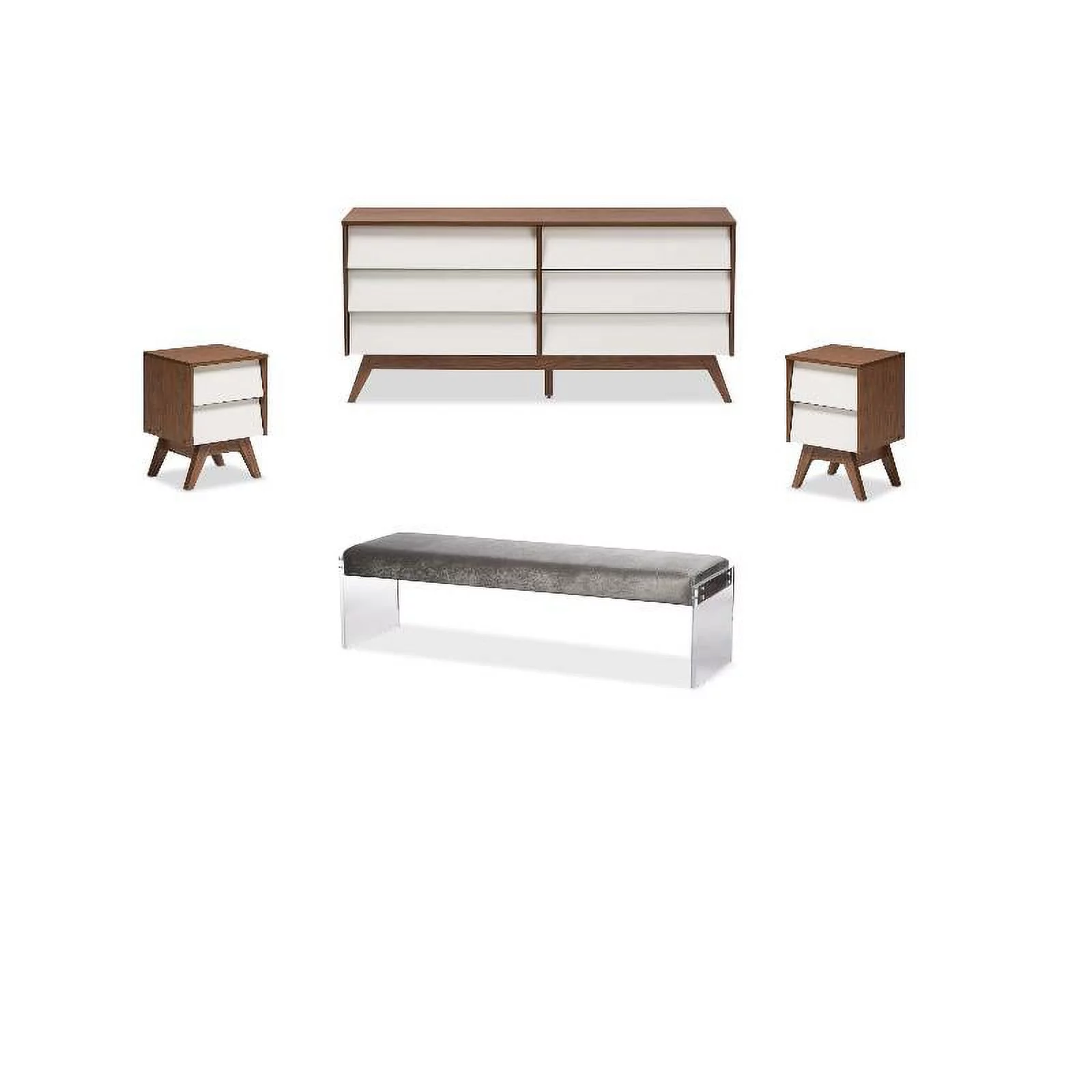 Home Square 4 Piece Bedroom Set with 6 drawer Dresser 2 Nightstands and Bench