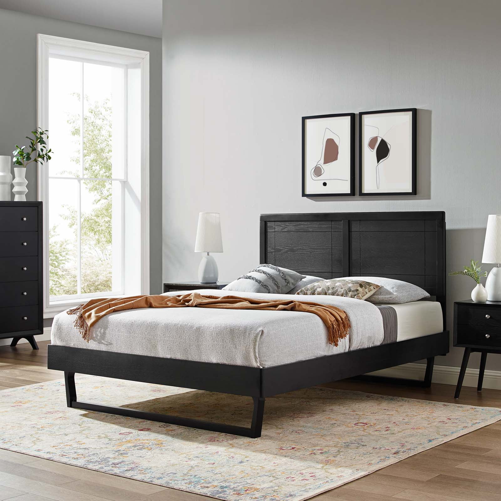 Platform Bed Frame, King Size, Wood, Black, Modern Contemporary Urban Design, Bedroom Master Guest Suite