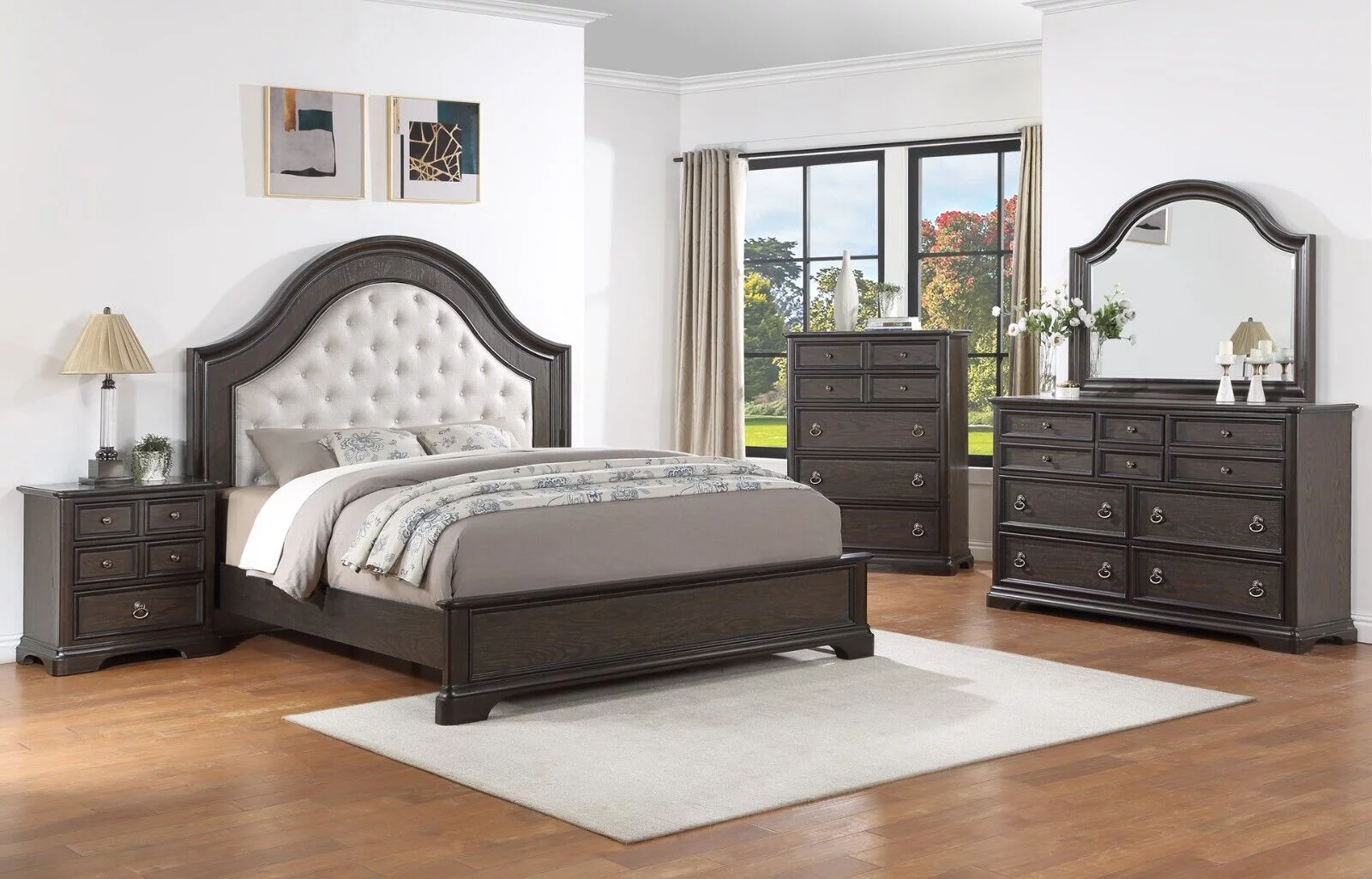Classic Vintage Charm 6pc Queen Size Arched Panel Bed Storage Master Bedroom Set