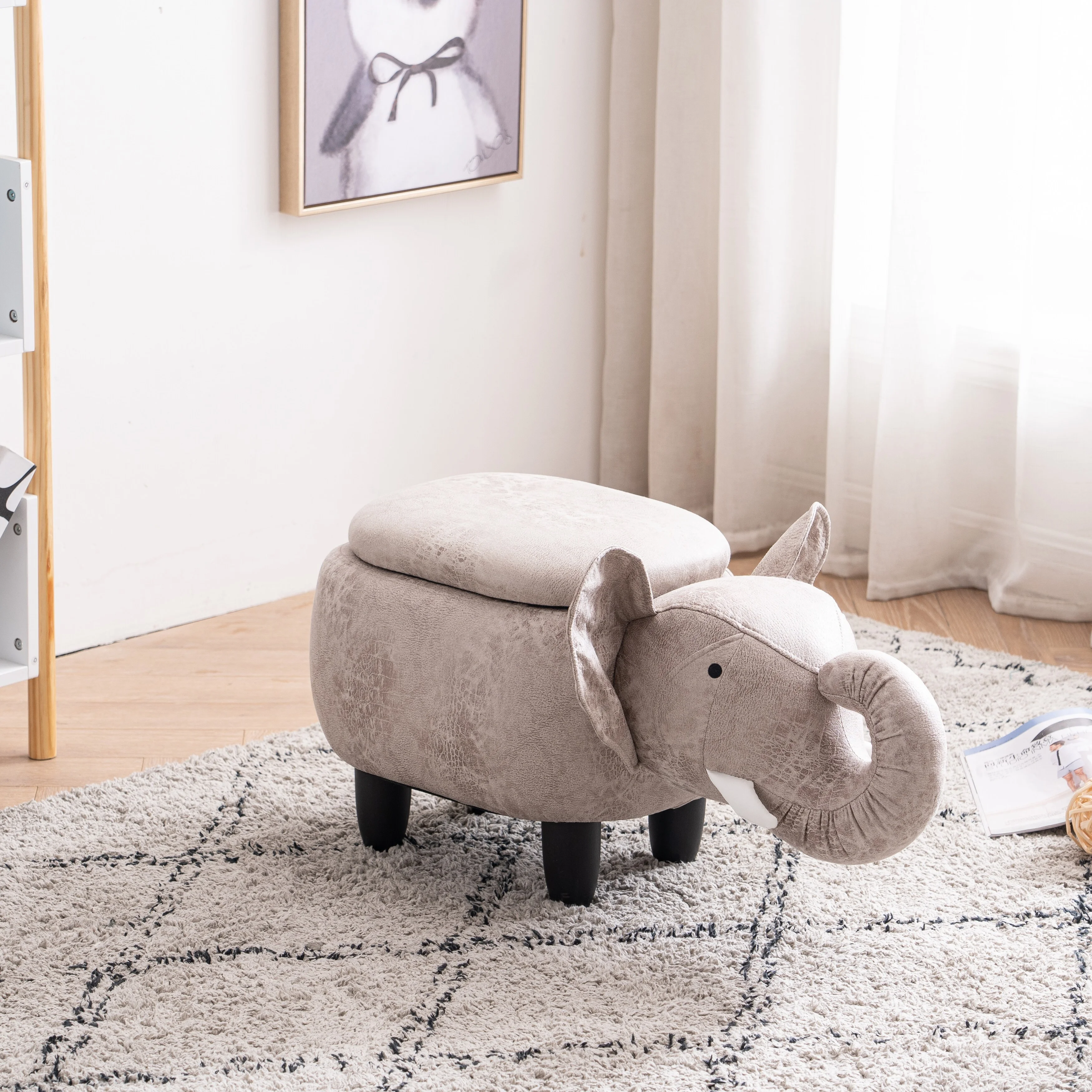 Animal Elephant Storage Upholstered Kids Ottoman