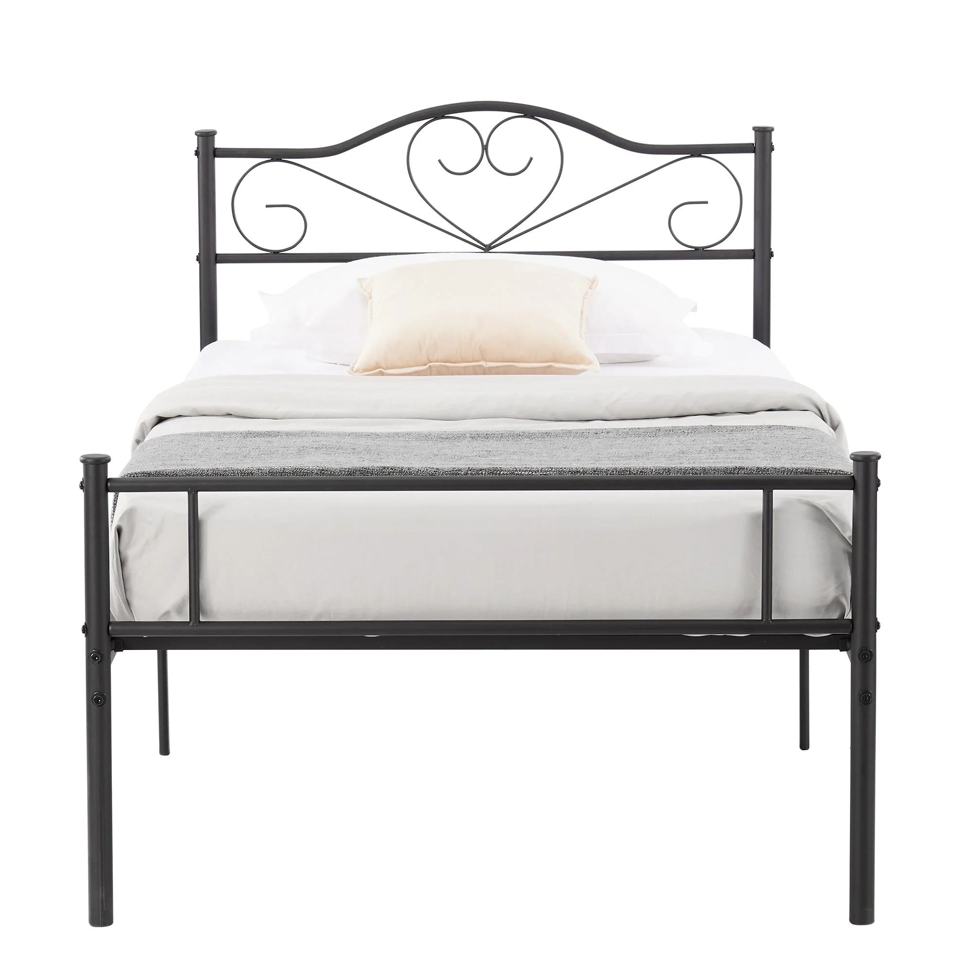 VECELO 3-Piece Bedroom Set Include Twin Metal Bed Frame and 2 White Nightstands (Set of 3)