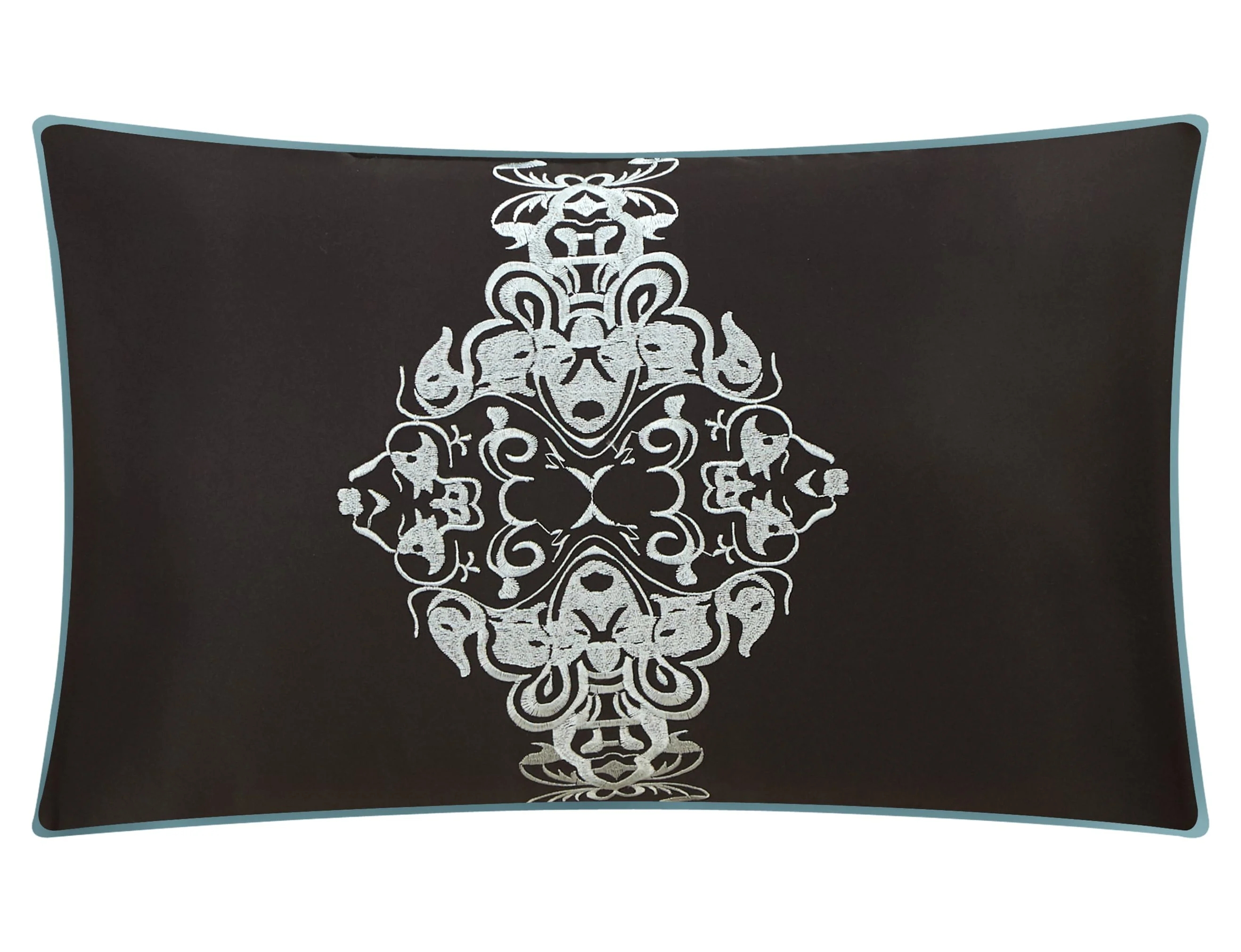 Nanshing Arabesque 8 Piece Damask Jacquard Comforter Set, Black/Blue, Queen