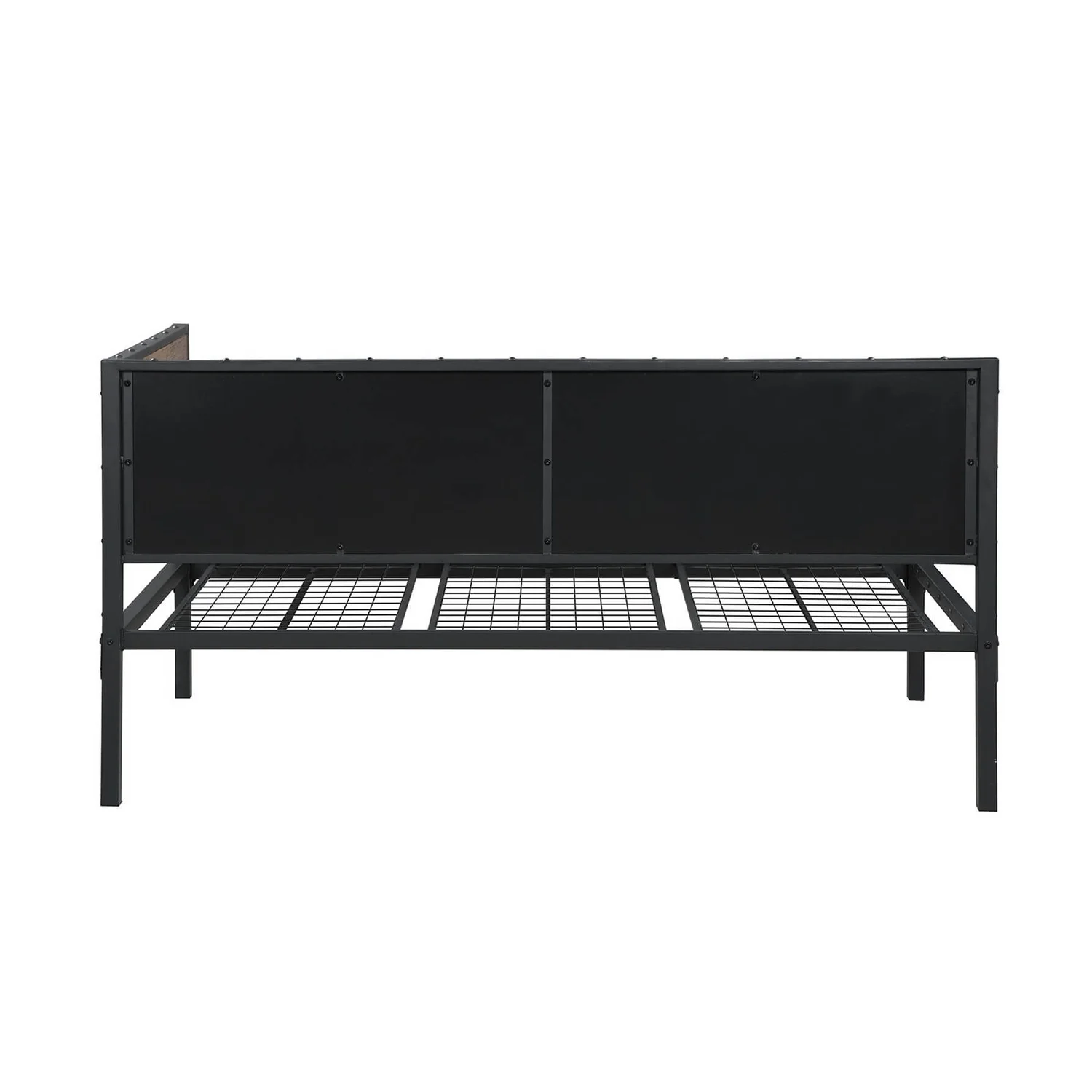Maykoosh Victorian Vibes Industrial Metal Twin Size Daybed With Wooden Side Panels, Brown And Black
