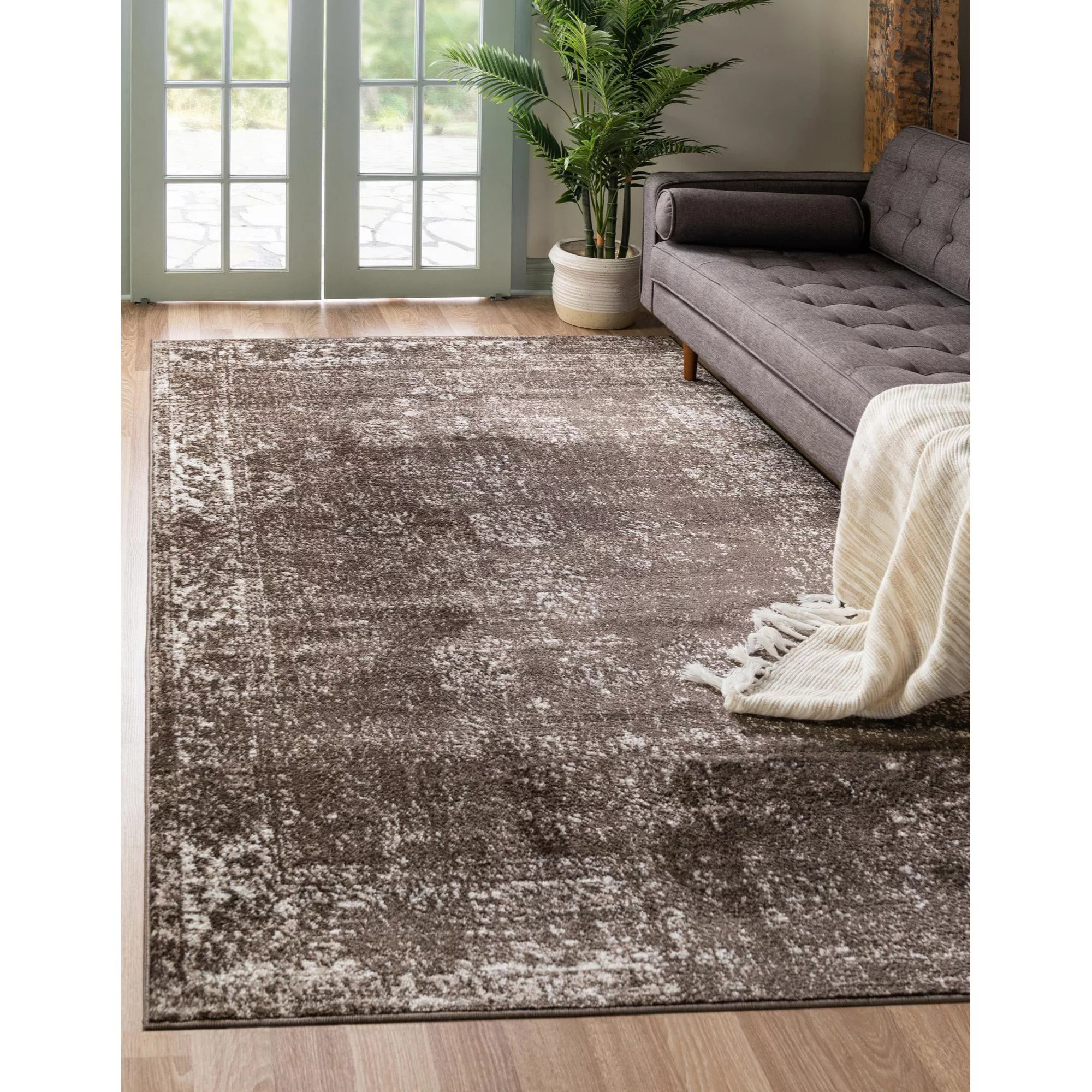 Unique Loom Casino Sofia Rug Brown/Ivory 9' x 12' Rectangle Floral Bohemian Perfect For Living Room Bed Room Dining Room Office