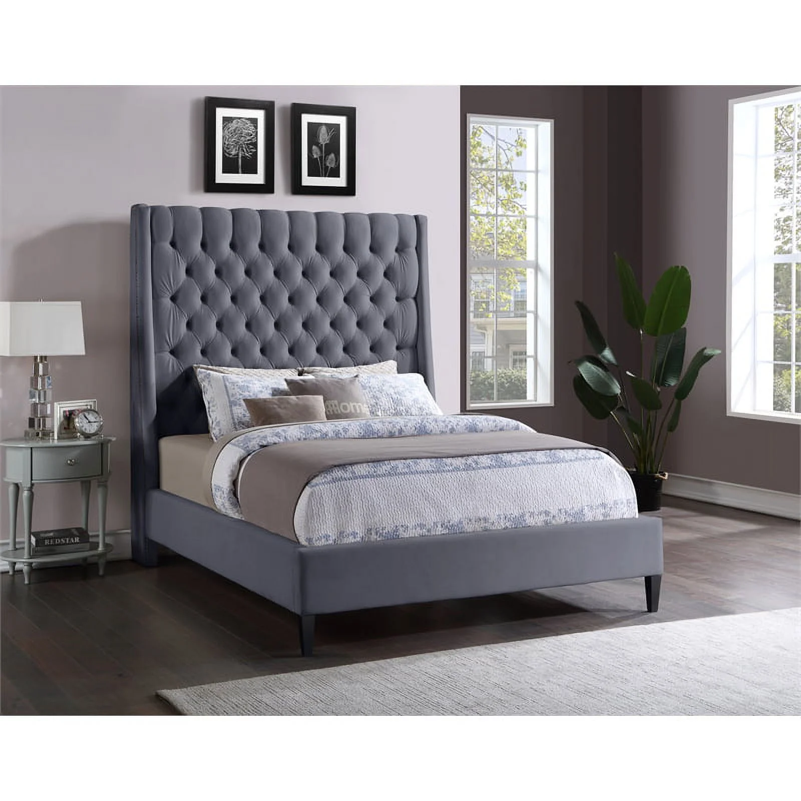 Meridian Furniture Fritz Gray Velvet King Bed