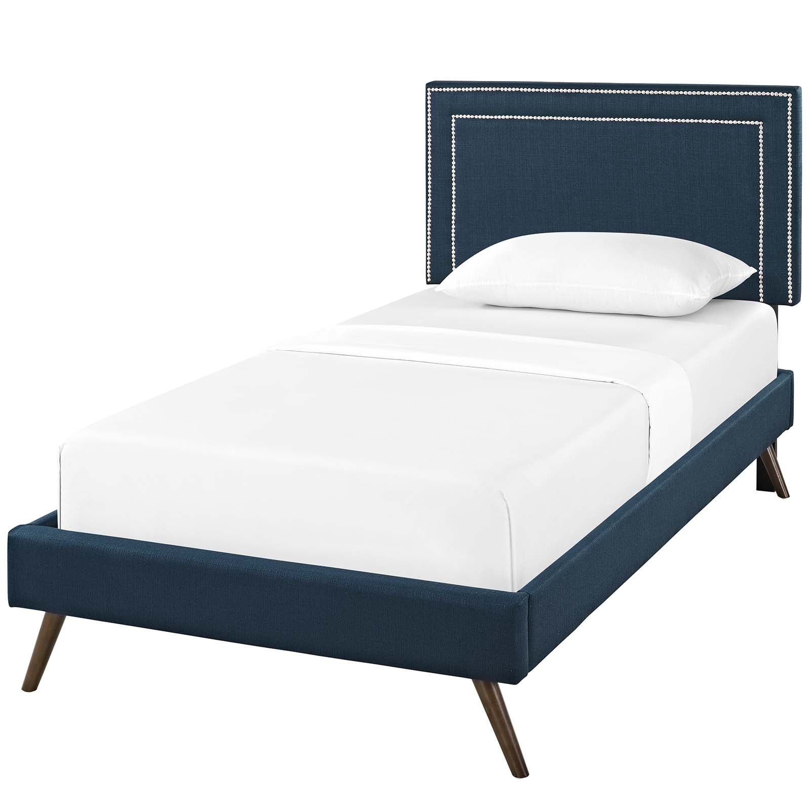 Modern Contemporary Urban Design Bedroom Twin Size Platform Bed Frame, Fabric, Navy Blue