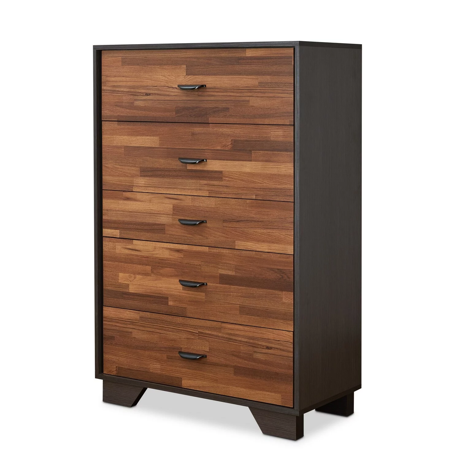 Benzara BM163644 Wooden Chest with 5 Drawers, Walnut & Espresso Brown