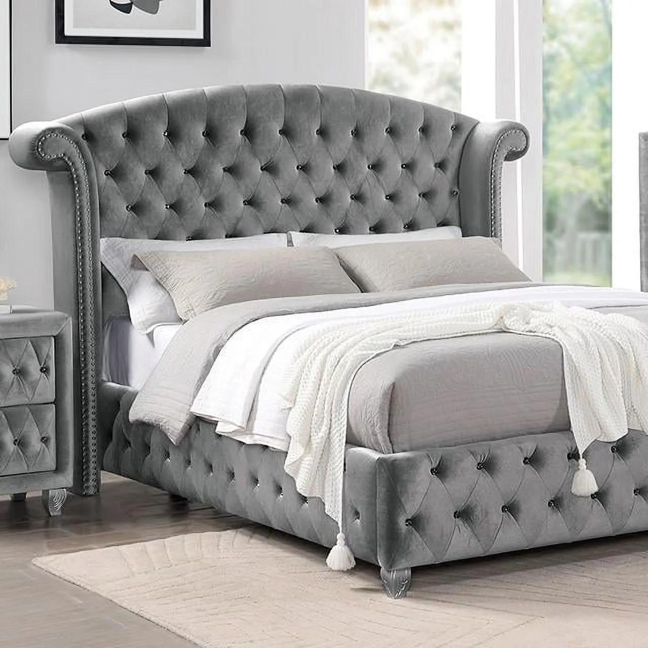 Transitional Gray Solid Wood King Bedroom Set 6pcs FOA CM7130GY Zohar