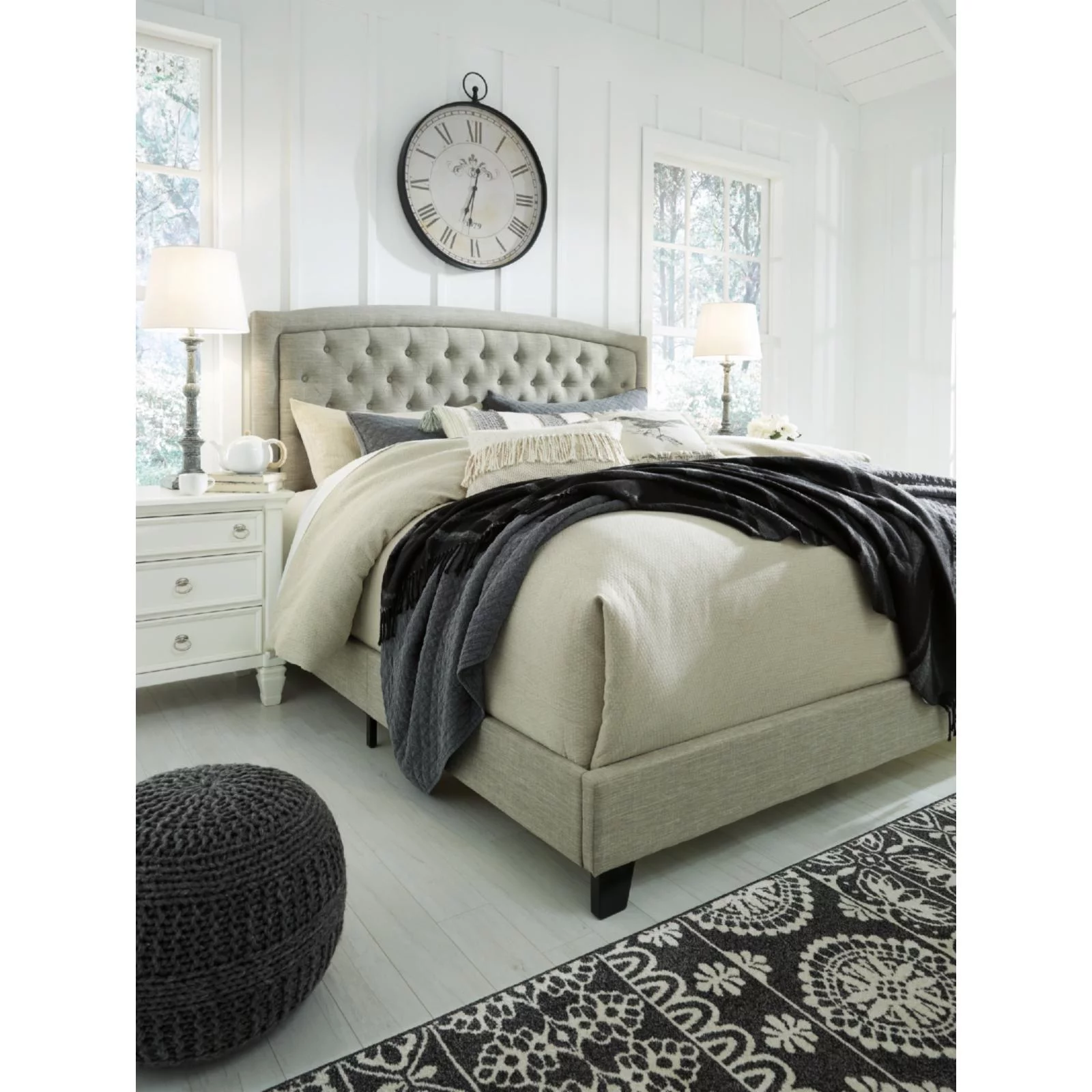 Ashley Jerary Tufted King Panel Bed in Gray