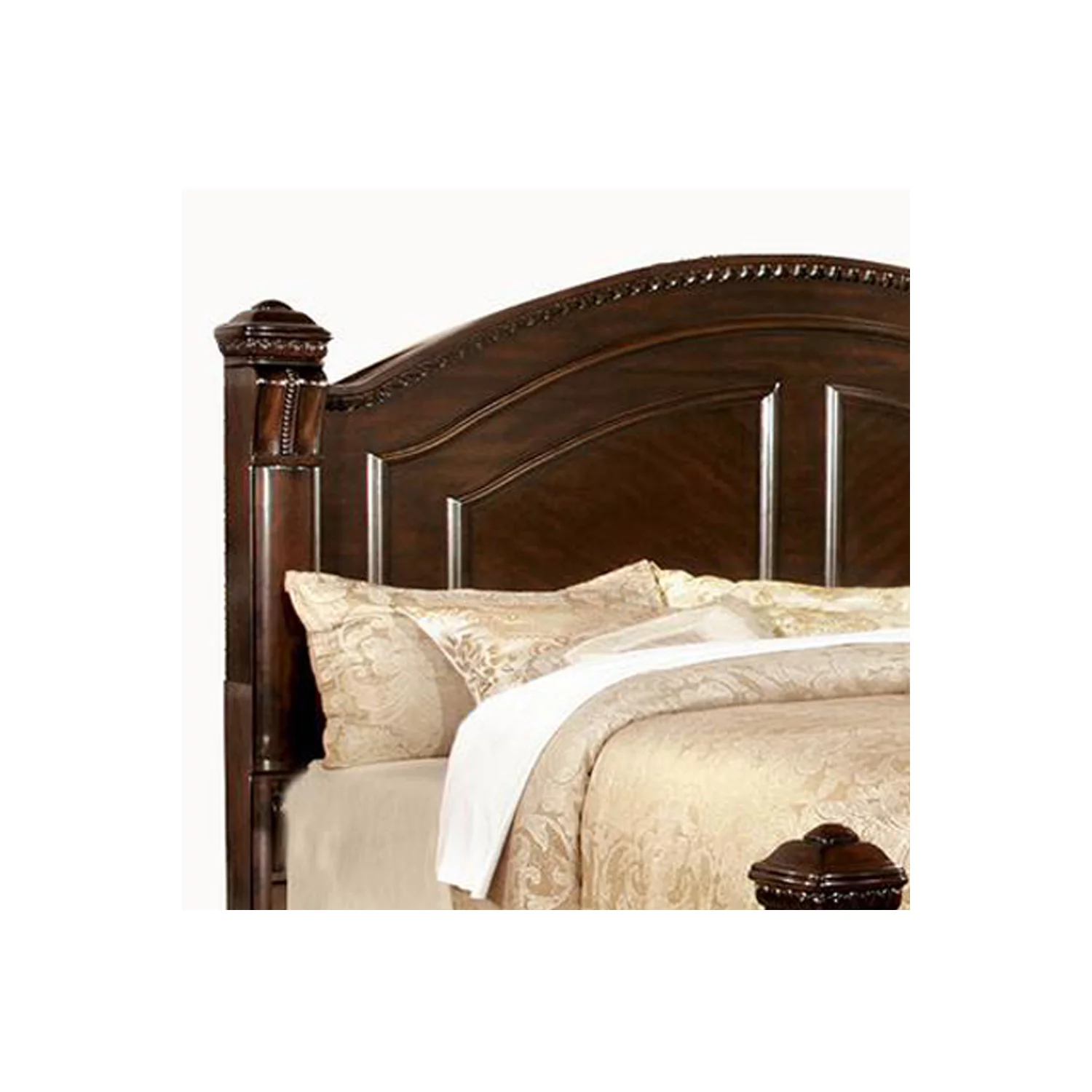 Eastern King Bed with Paneled Details and Camelback Headboard, Brown