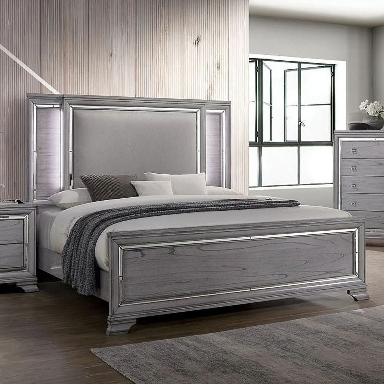 Contemporary Gray Color Finish Bedroom Furniture 1pc Eastern King Size Bed