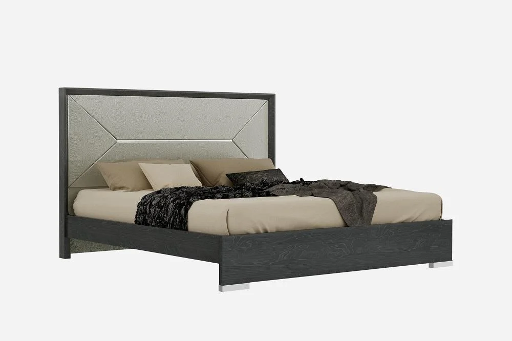 Modern Grey Lacquer King Size Bedroom Set 3Pcs Made in Italy J&M Monte Leone