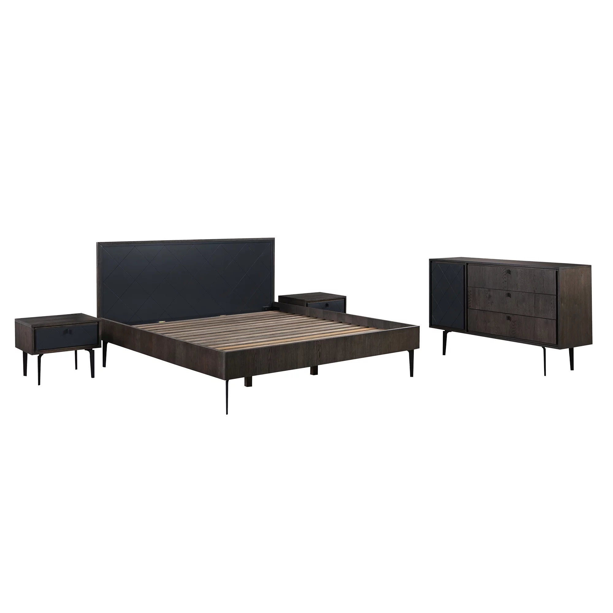 Armen Living Cross 4-Piece Modern Wood Bedroom Set in Gray/Oak
