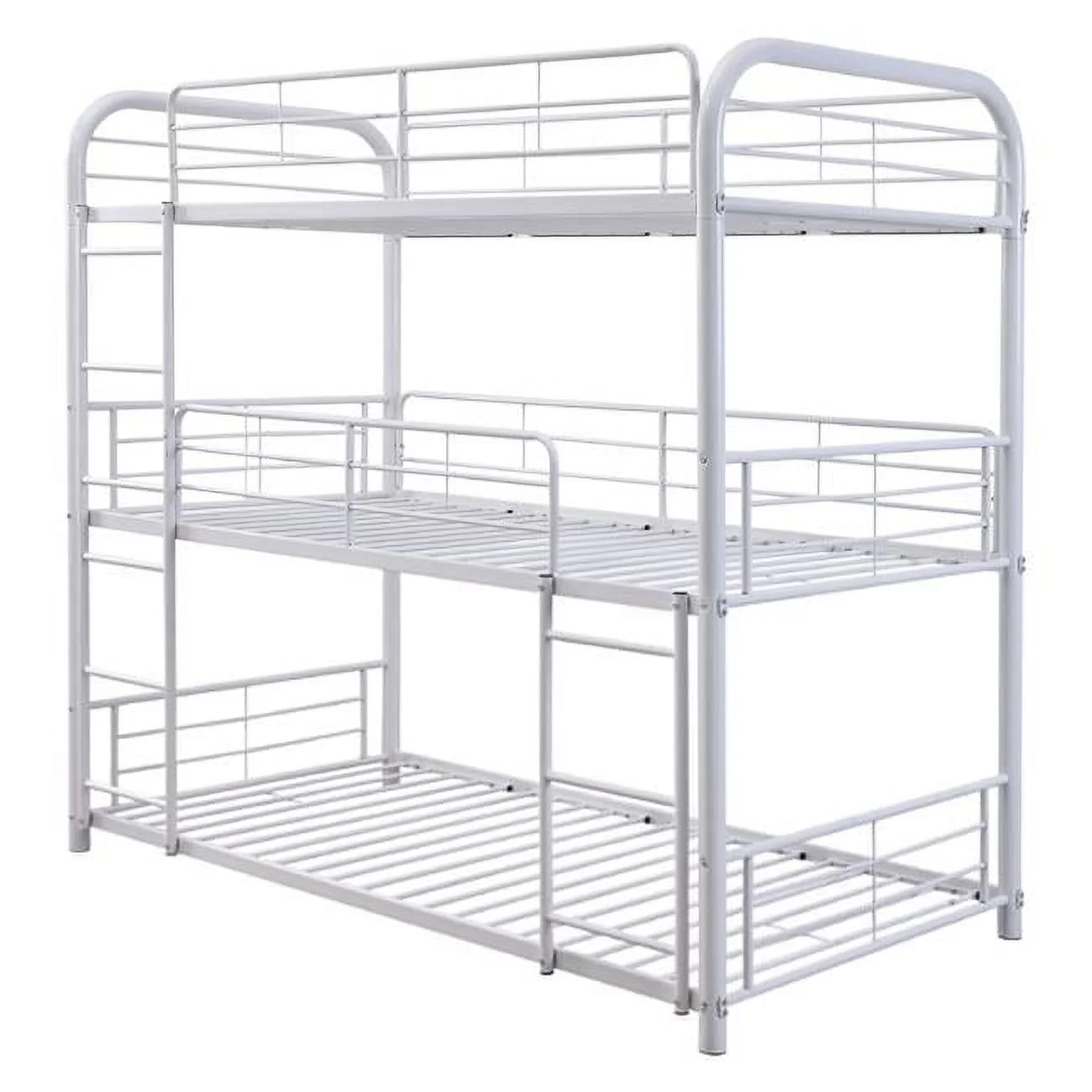 74.33 x 57.16 x 79 in. 3 Tier Industrial Style Metal Bunk Bed, White - Full Size