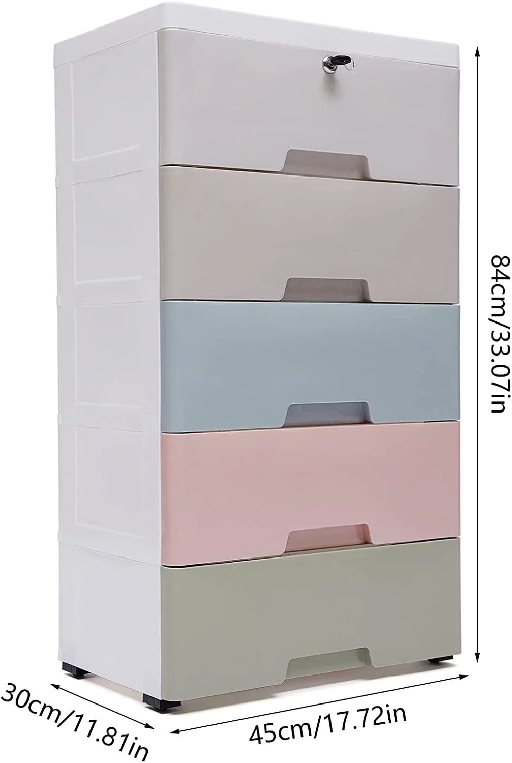 Plastic Dresser 5 Drawers, Storage Cart Organizer with Wheels,Storage Cabinet Organizer for Clothes/Toys Bedroom Playroom,1 Locker,Colorful