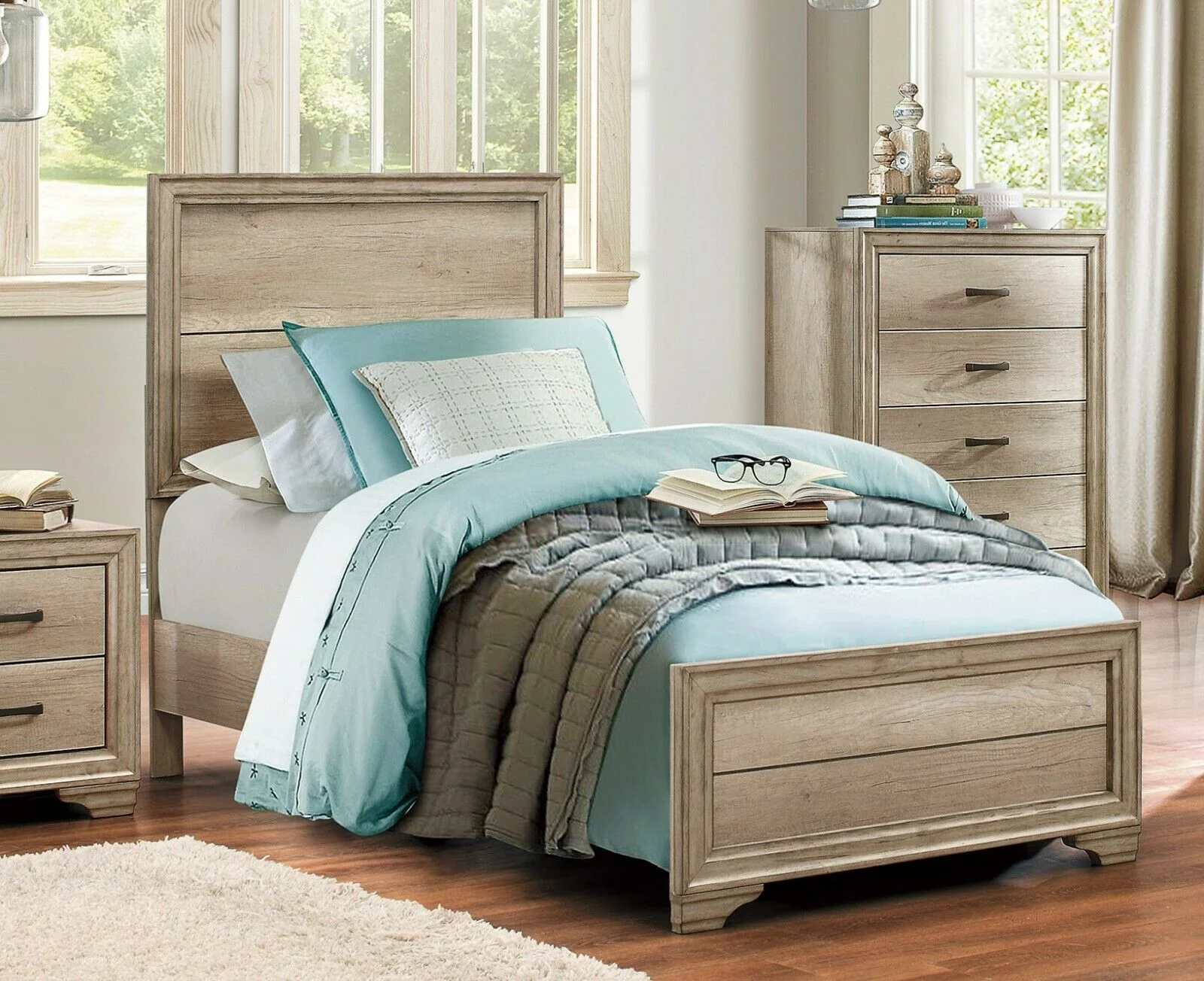 Contemporary Style 1pc Twin Size Bed Natural Finish Melamine Laminate Rustic Aesthetic Bedroom Furniture
