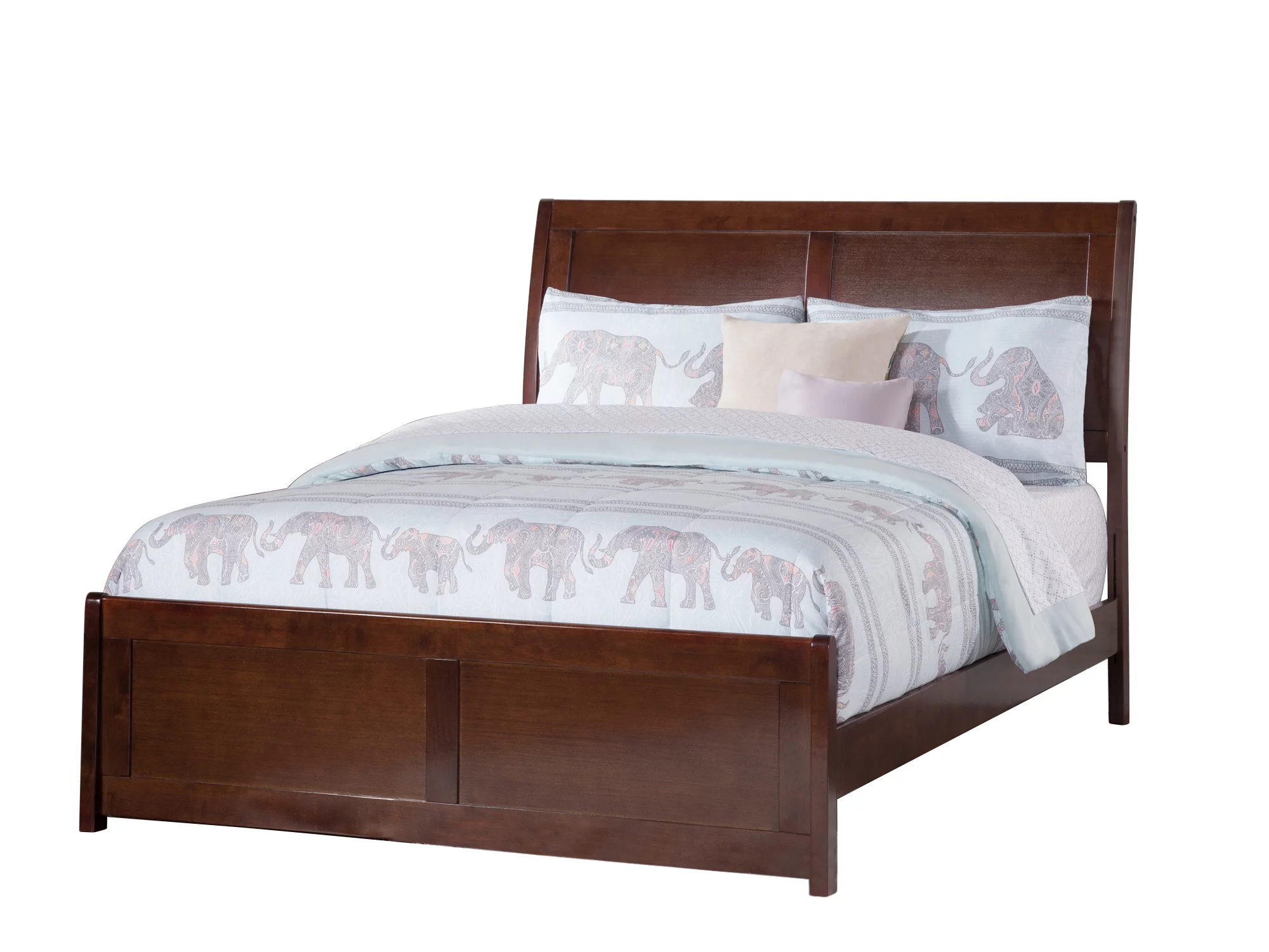 AFI Portland Full Wood Platform Bed with Sleigh Headboard and Footboard, Walnut