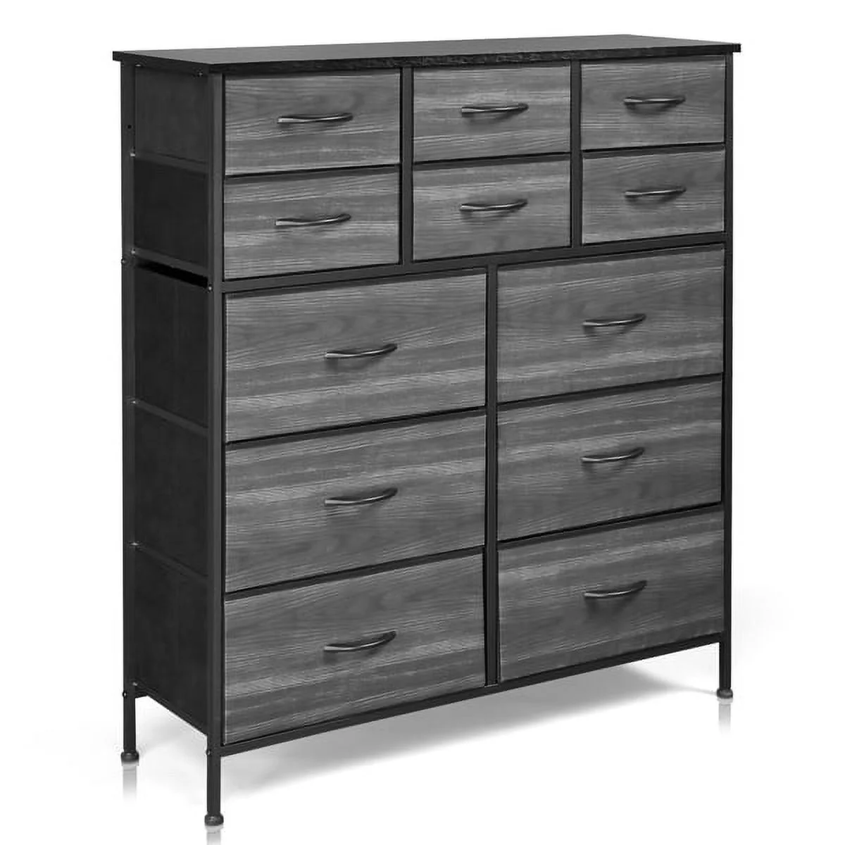 SYTHERS Dresser for Bedroom with 12 Drawers, Storage Organizer Unit with Fabric Bins for Closet, Living Room, Hallway, Dark Grey
