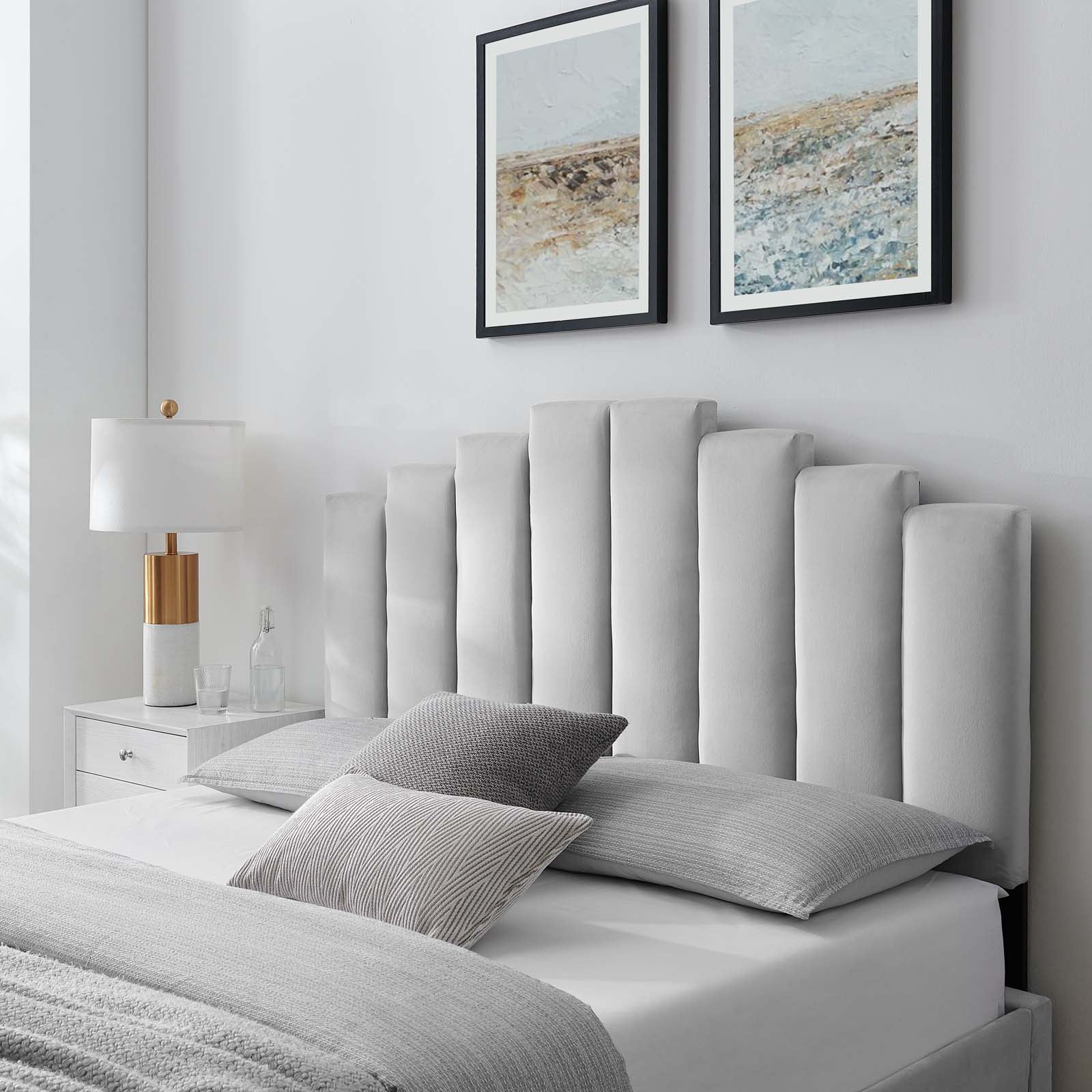 Headboard, Twin Size, Velvet, Light Grey Gray, Modern Contemporary Urban Design, Bedroom Master Guest Suite