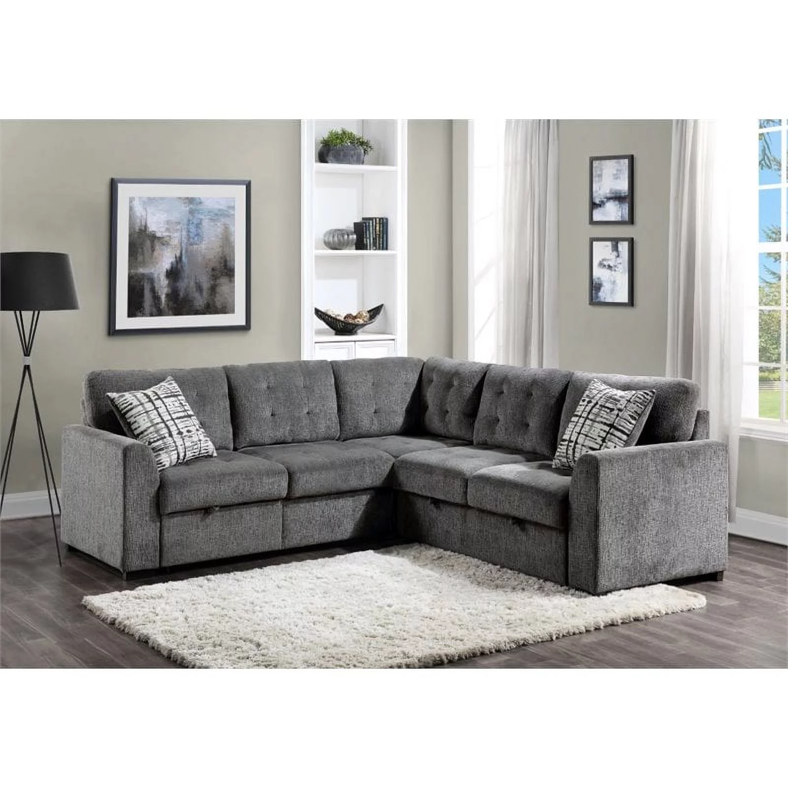 Lexicon Lanning 3 Piece Sectional with Pull-Out Bed and Ottoman in Gray