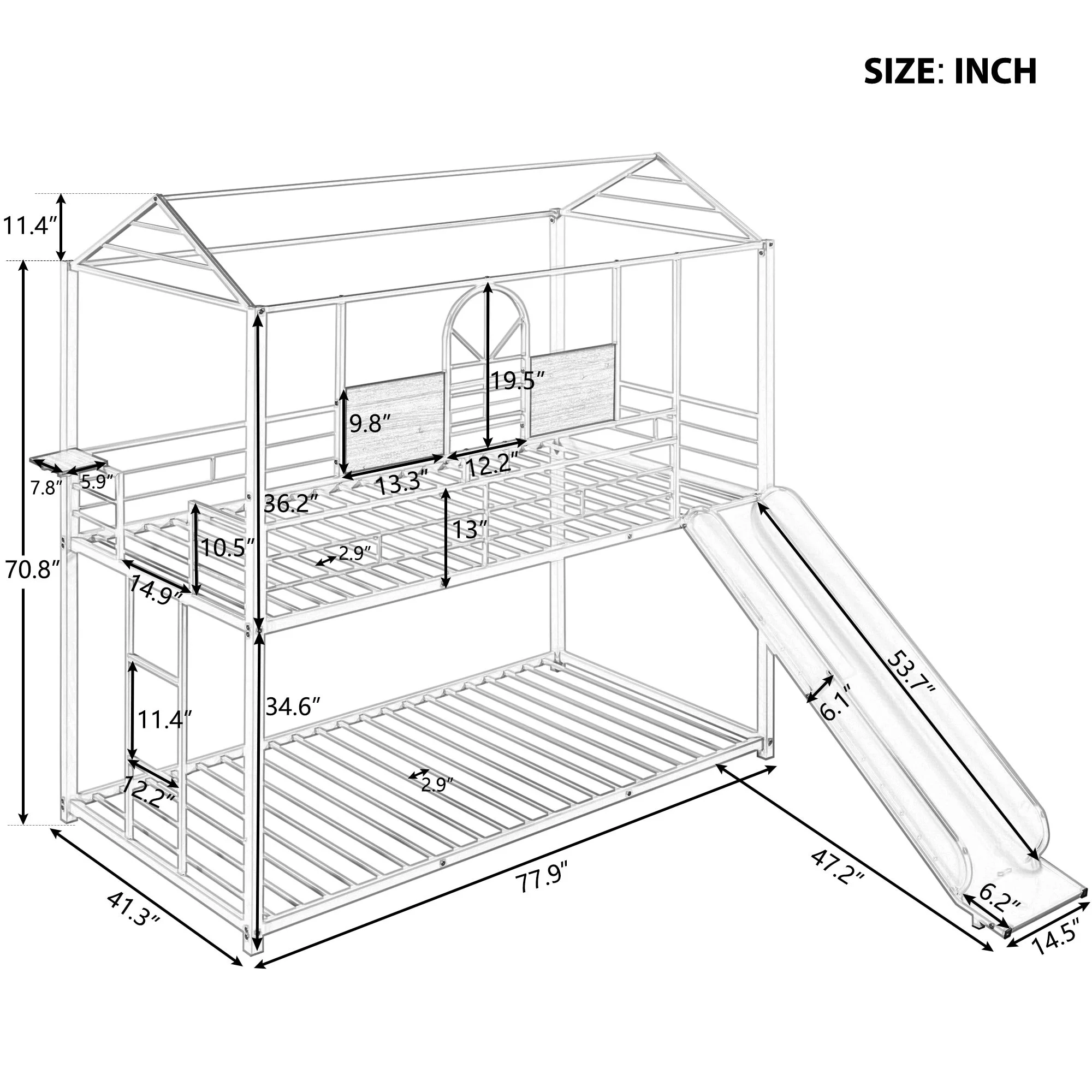 Home Adores, Inc. Juno Twin Over Twin Metal Bunk Bed With Slide White