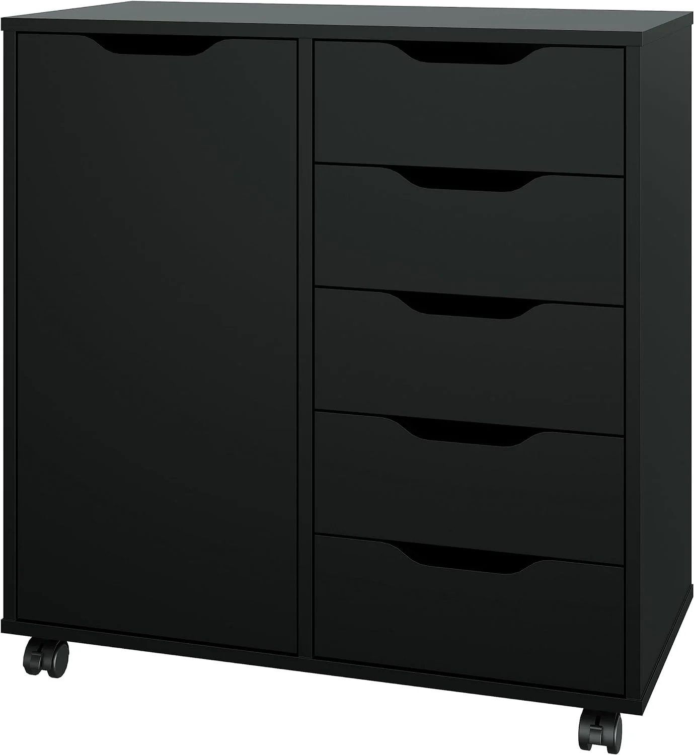 YINCHEN 5-Drawer Chest with 1 Door, Wooden Chest of Drawers Storage Dresser Cabinet with Wheels, Office Organization and Storage, Bedroom Furniture