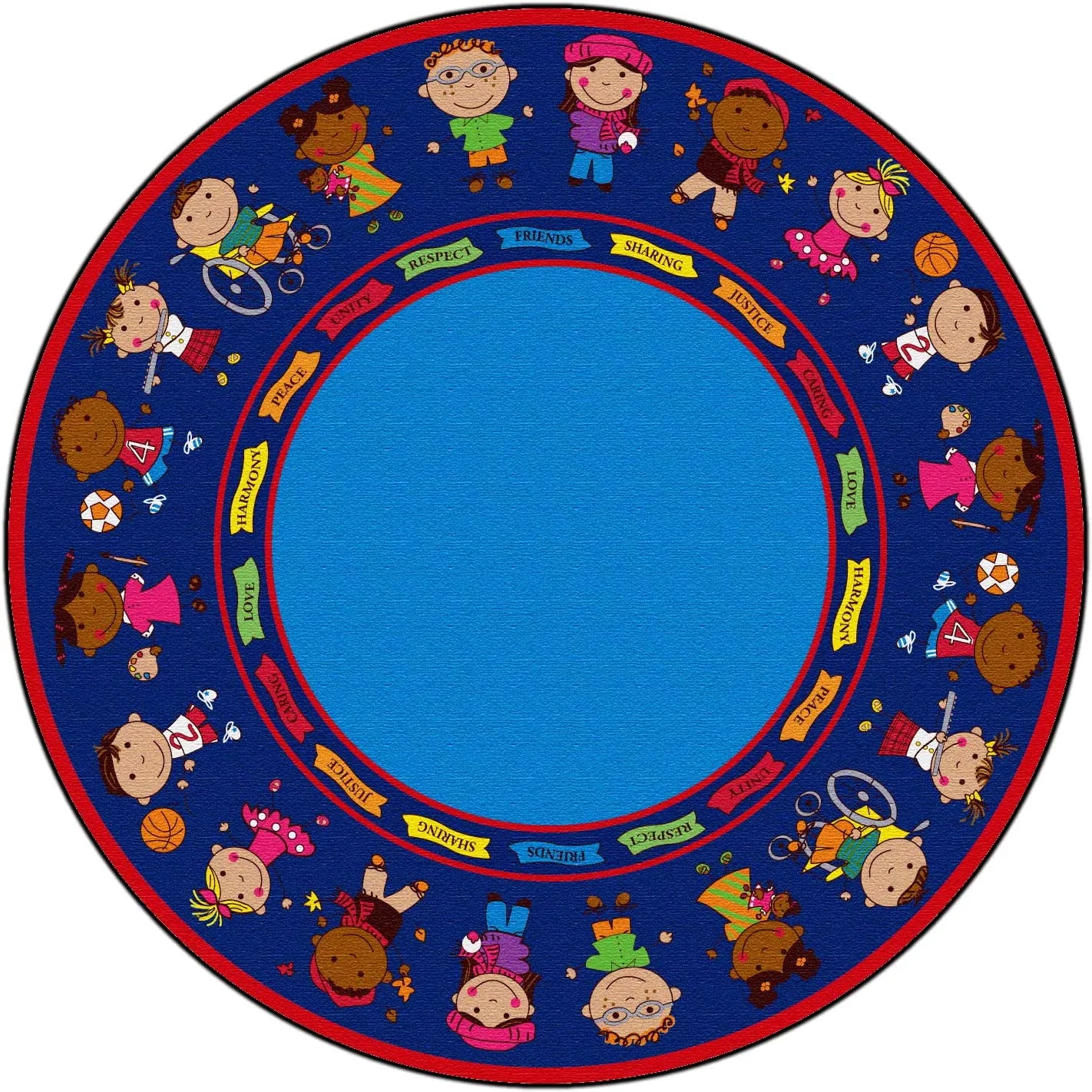 KidCarpet Friends Full Circle Classroom Educational Learning Polypropylene Kids and Children Area Rug, 6' Round ✅