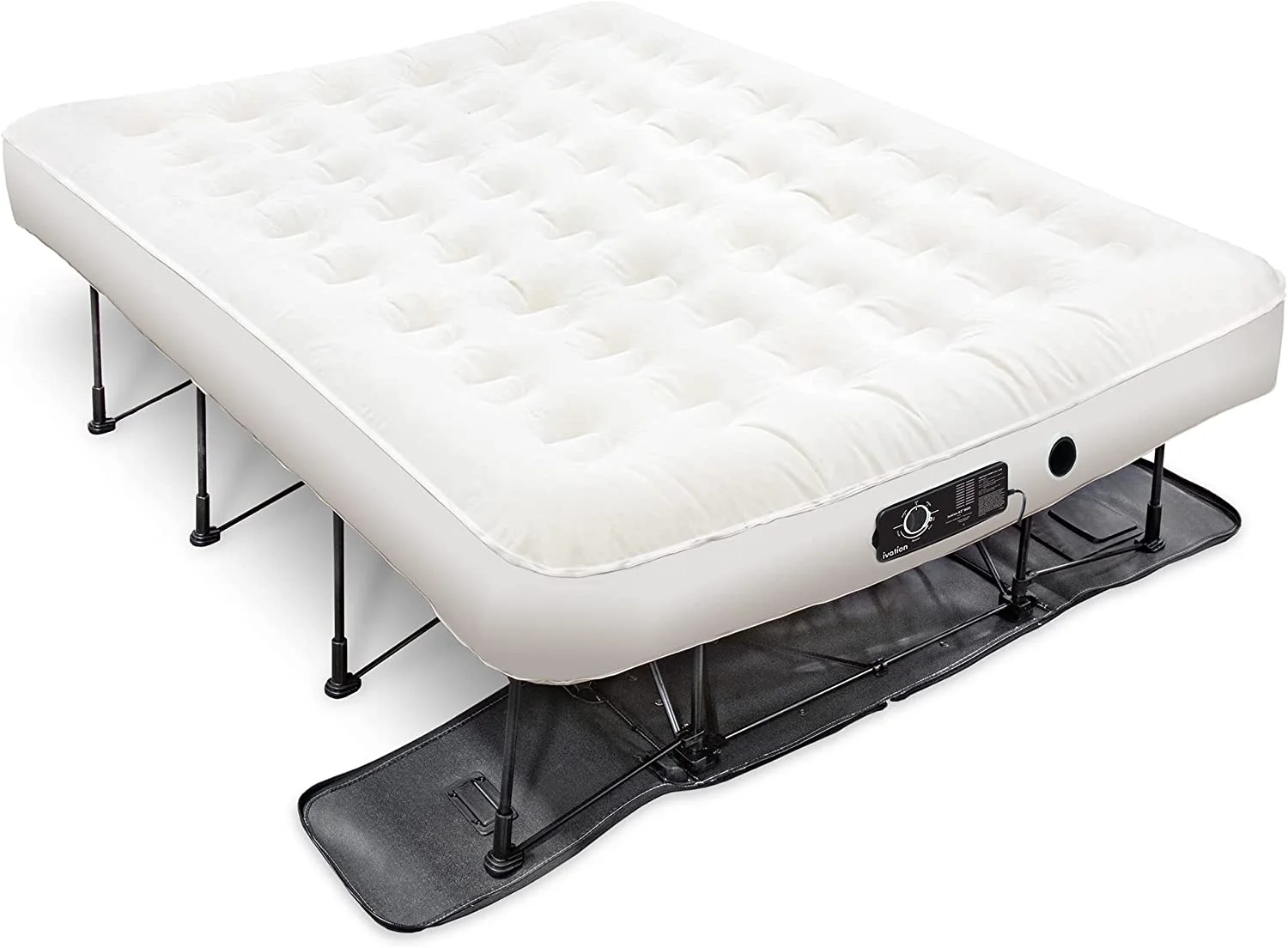 Perfect Ivation EZ-Bed (Queen) Air Mattress with Deflate Defender™ Technology Dual Auto Comfort Pump and Dual Layer Laminate Material - AirBed Frame & Rolling Case for Guest  Travel