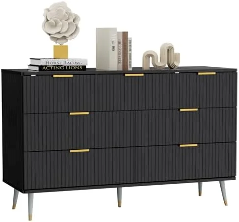 NLIBOOMLife Black Dresser for Bedroom 7 Drawer Dresser with Gold Metal Handles Wood Modern Dresser for Bedroom