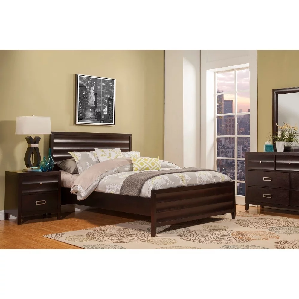 Sophisticated Queen Size Panel Bed, Cherry Brown- Saltoro Sherpi