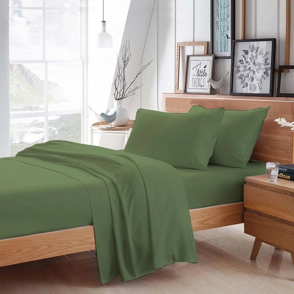 BedDecor 400 TC 100% Egyptian Cotton 4PC Sheet Set, 1PC Fitted Sheet, 1Flat Sheet and 2 Pillow Covers Sage California King Size 18